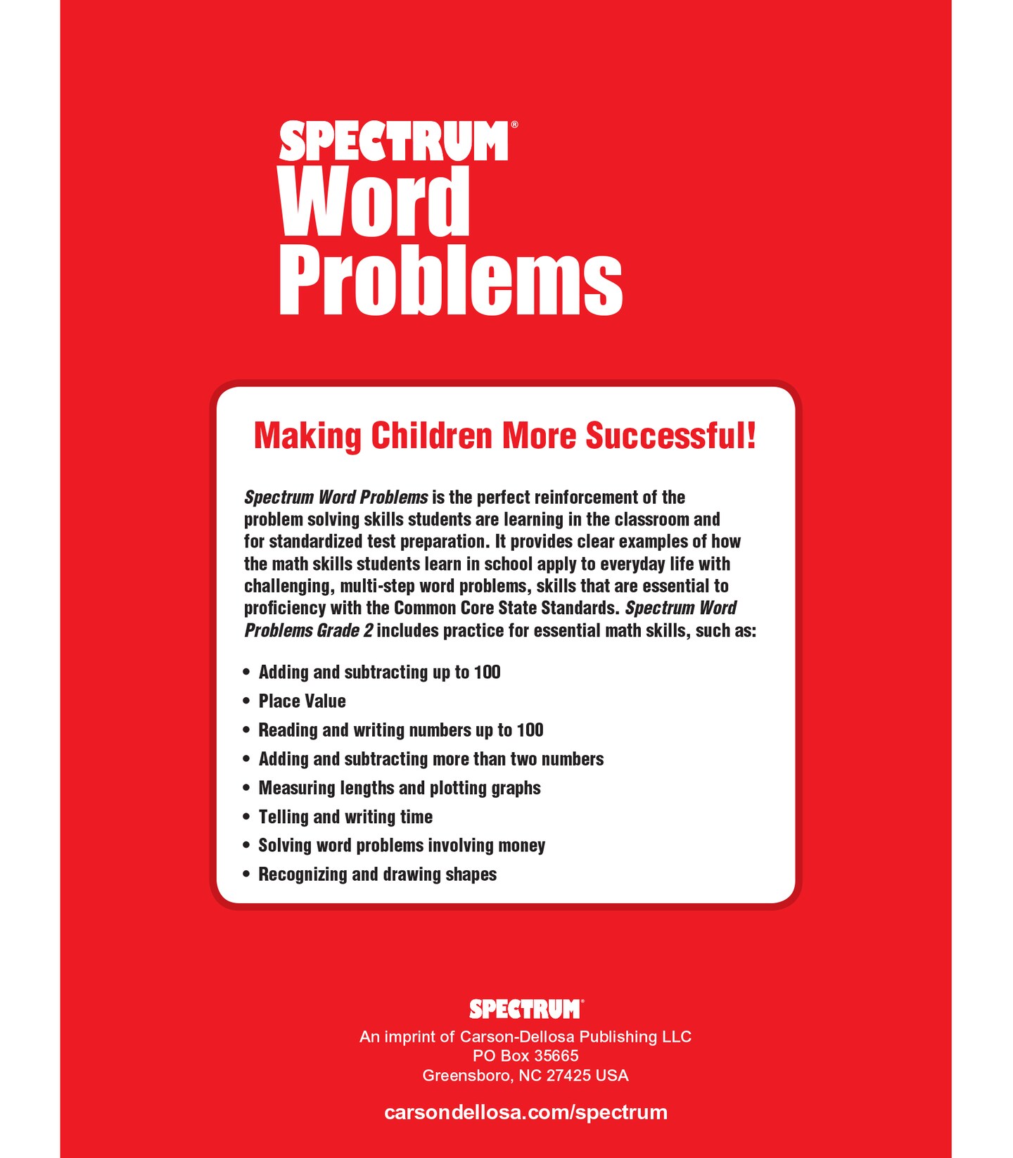 Spectrum Word Problems 2nd Grade Math Workbook, Addition, Subtraction, Word Problems, Telling Time, Shapes, and More Mathematics, Classroom or Homeschool Curriculum