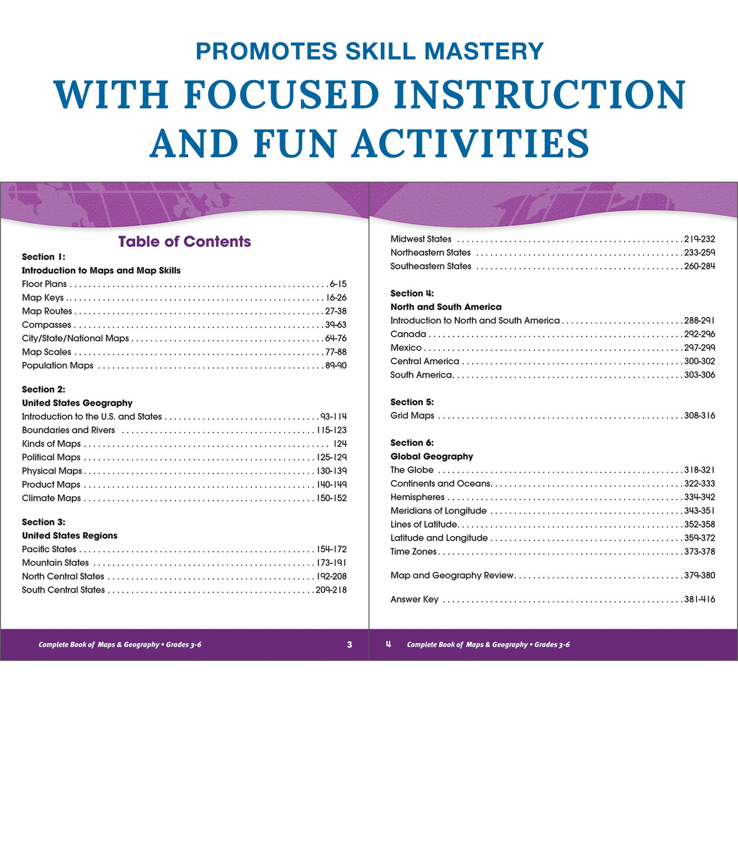 Complete Book of Maps and Geography Workbook, Global Geography for Kids Grades 3-6, United States Geography and Regions, Map Skills, Time Zones, Oceans