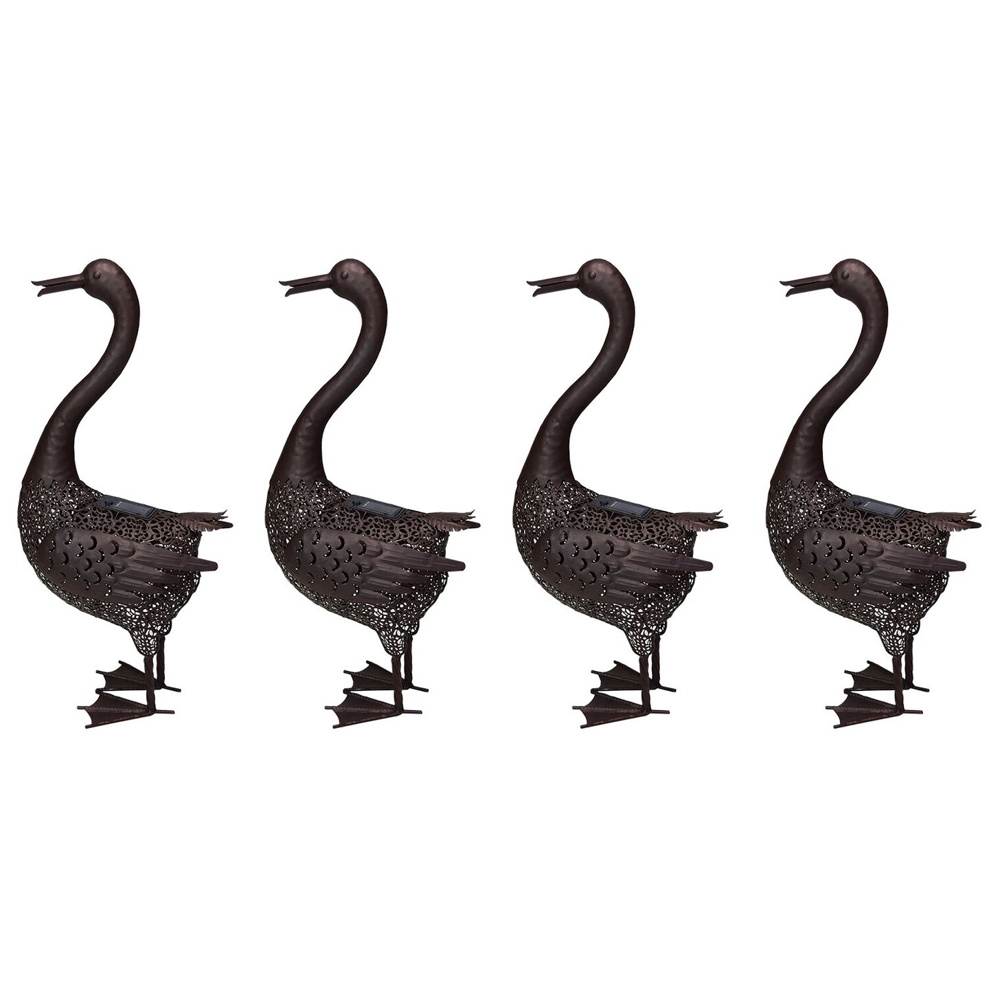 Outdoor Living and Style Solar LED Lighted Duck Outdoor Garden Statues - 24&#x22; - Brown - Set of 4