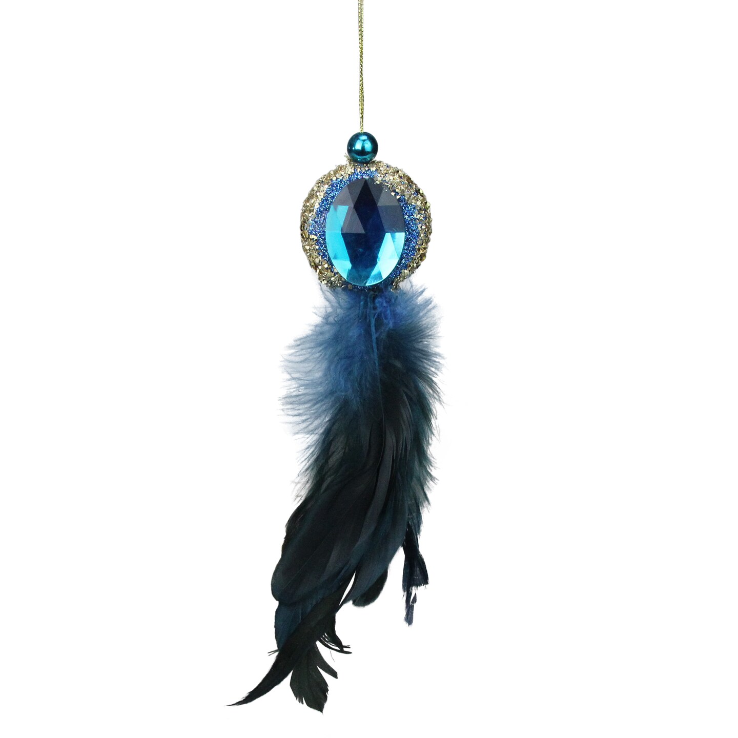 Northlight 9&#x22; Blue and Gold Peacock Feather Jeweled Tassel Christmas Ornament