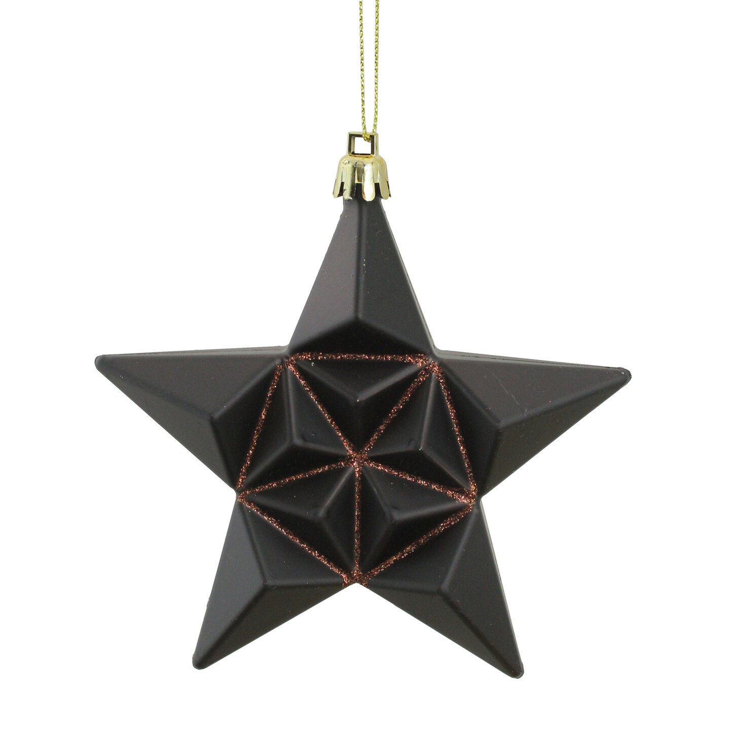 DAK 12ct Matte Chocolate Brown Glittered Star Shatterproof Christmas Ornaments 5&#x22;