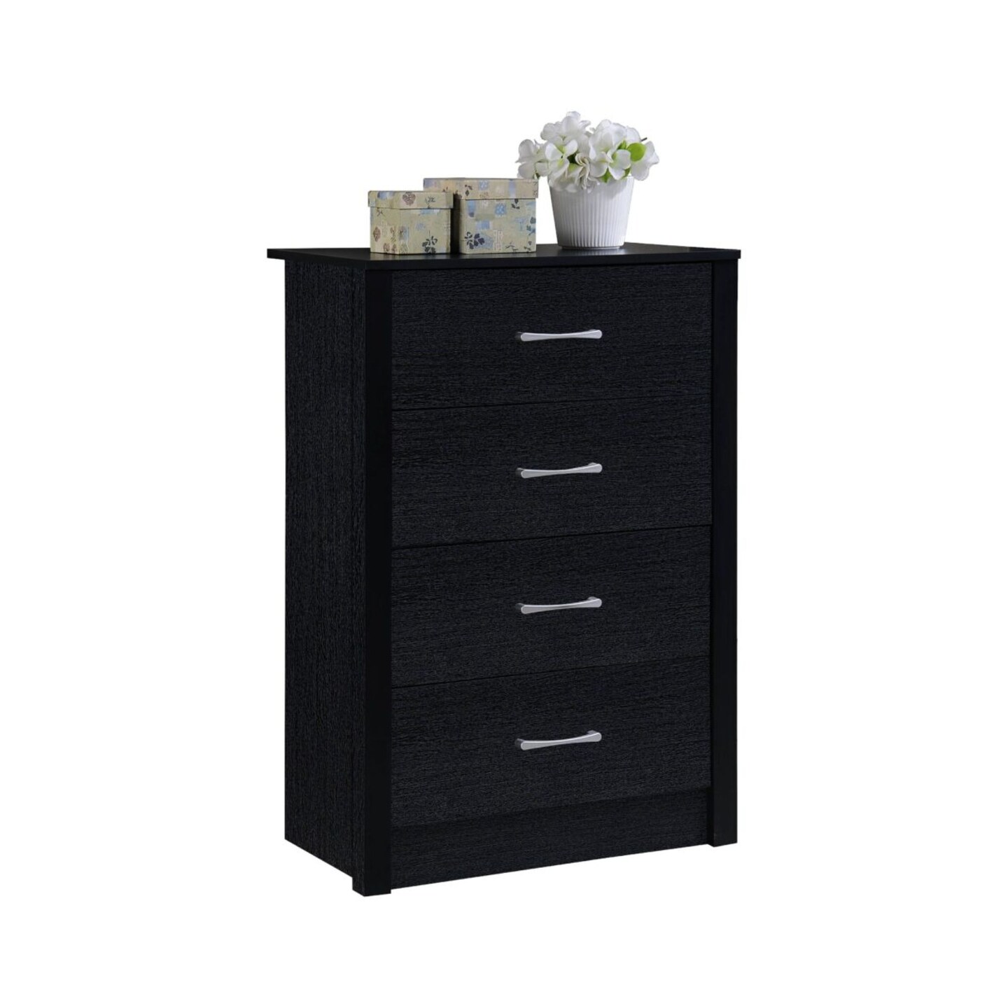 Contemporary Home Living 40" Black Rectangular 4 Storage Drawers Bedroom Chest