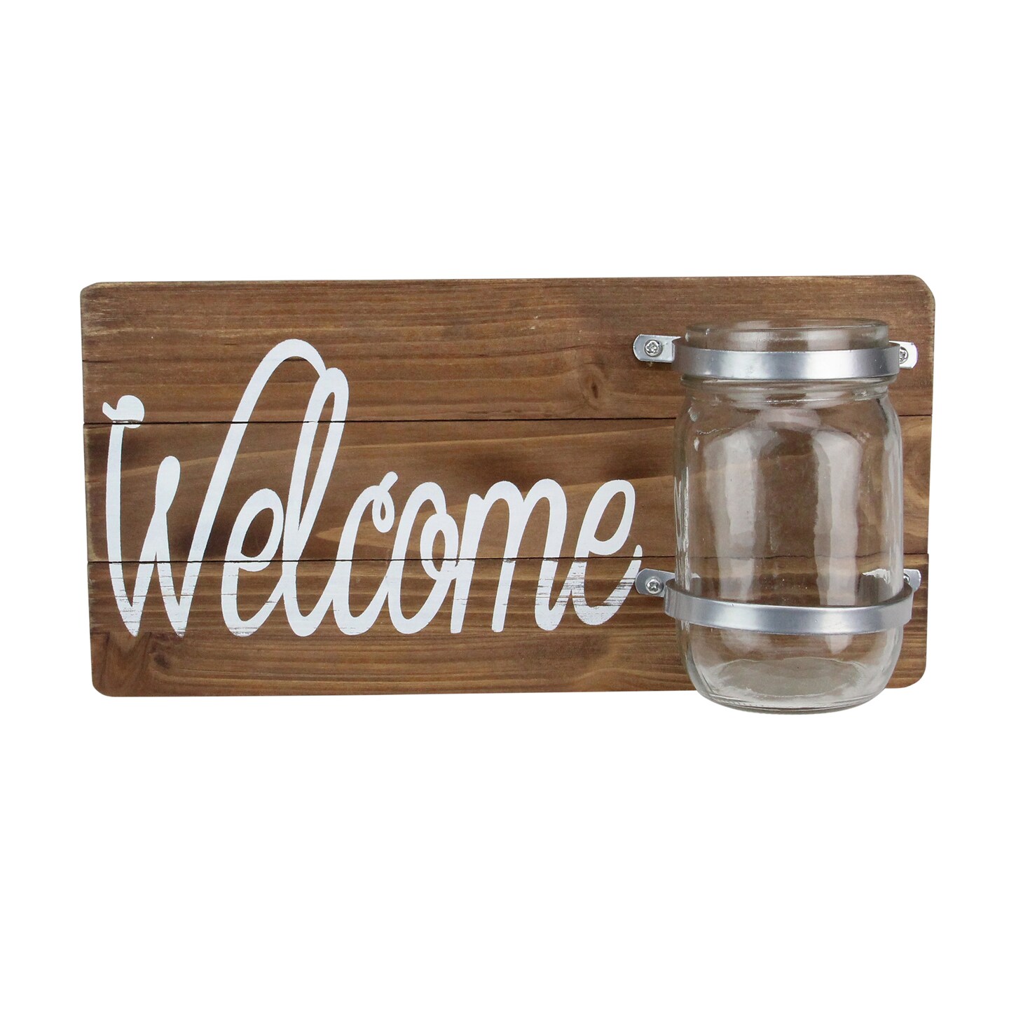 Avon 12&#x22; White and Brown Hanging Welcome Sign with Mason Jar