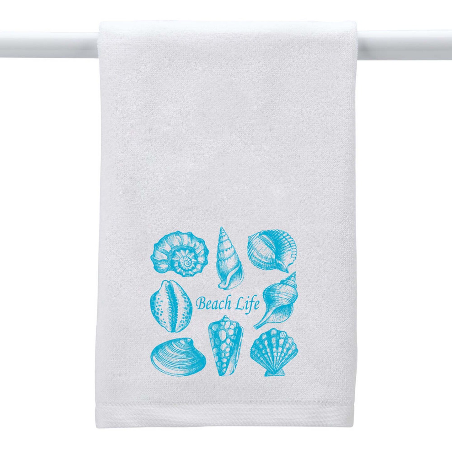 Contemporary Home Living 26&#x22; White Hand Towel with Sea Shells Design