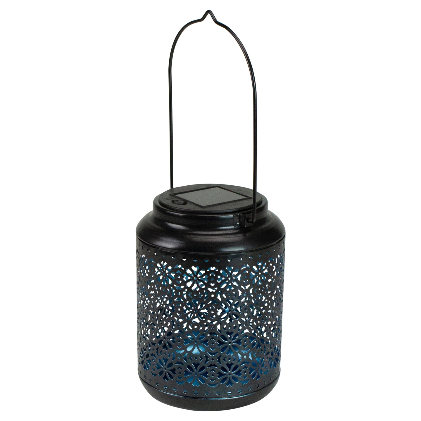 Northlight 7&#x22; Black Integrated Floral LED Solar Outdoor Lantern with Handle