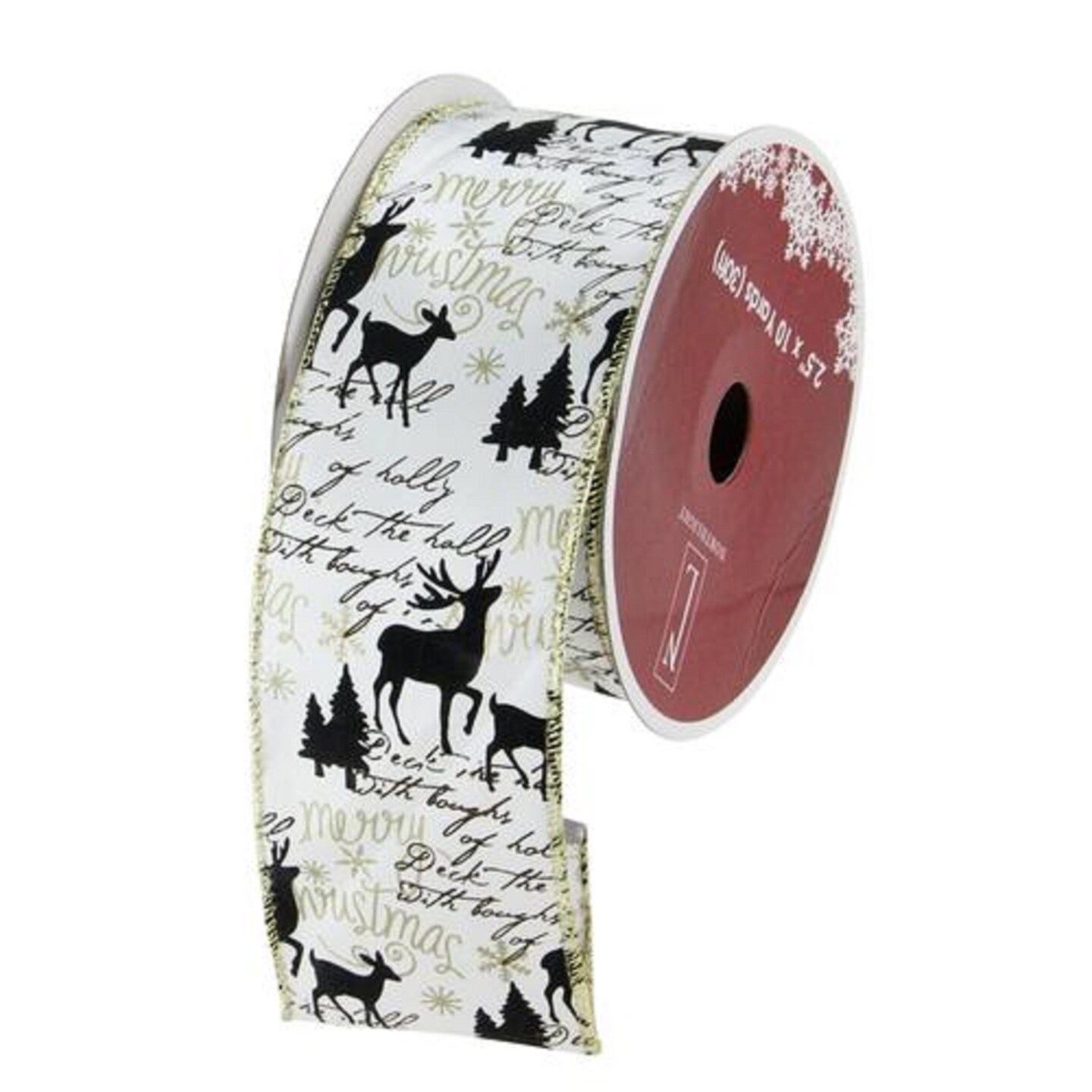 Northlight White and Black Playful Reindeer Christmas Wired Craft Ribbon 2.5&#x22; x 10 Yards