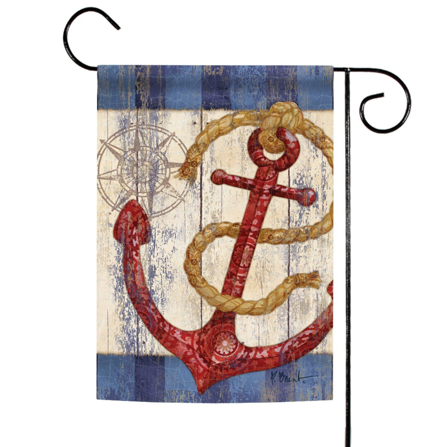 Toland Home Garden Red and Blue Rustic Rustic Anchor Outdoor Garden Flag 18" x 12.5"