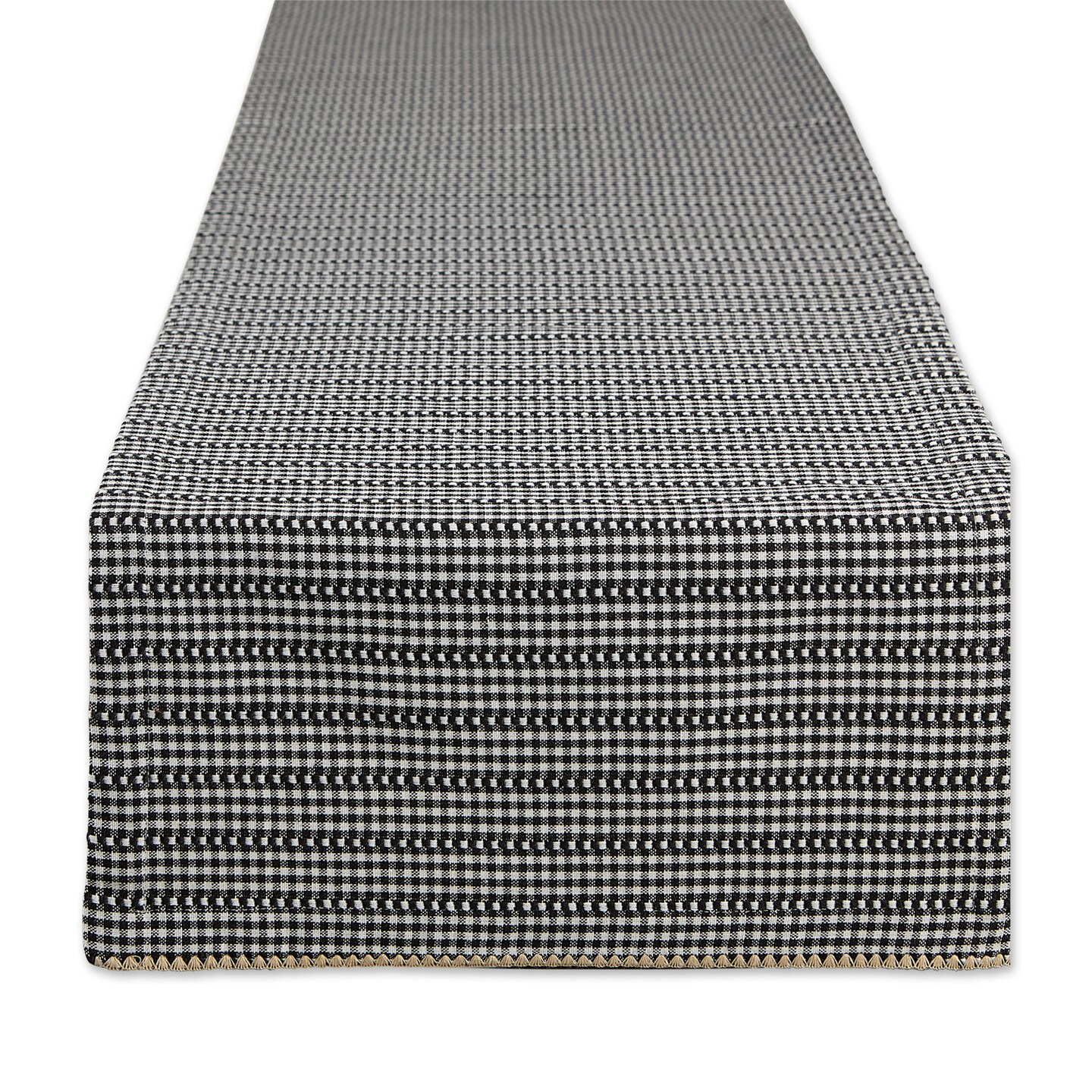 Contemporary Home Living Farmhouse Gingham Cotton Table Runner - 108&#x22; - Black and White