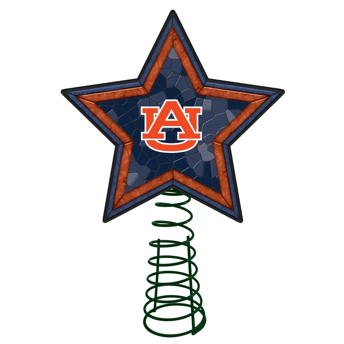 The Memory Company 10&#x22; Lighted Navy Blue and Orange Mosaic Style Star NCAA Auburn Tigers Christmas Tree Topper