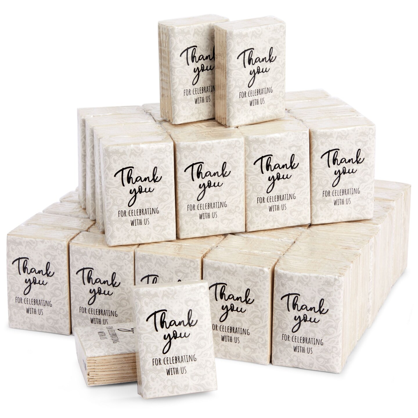 60 Pack Bulk Individual Pocket Size Facial Travel Tissues for Wedding, Graduation, Anniversary, Guests, Thank You For Celebrating With Us (3-Ply Bamboo, 3 x 2 In)