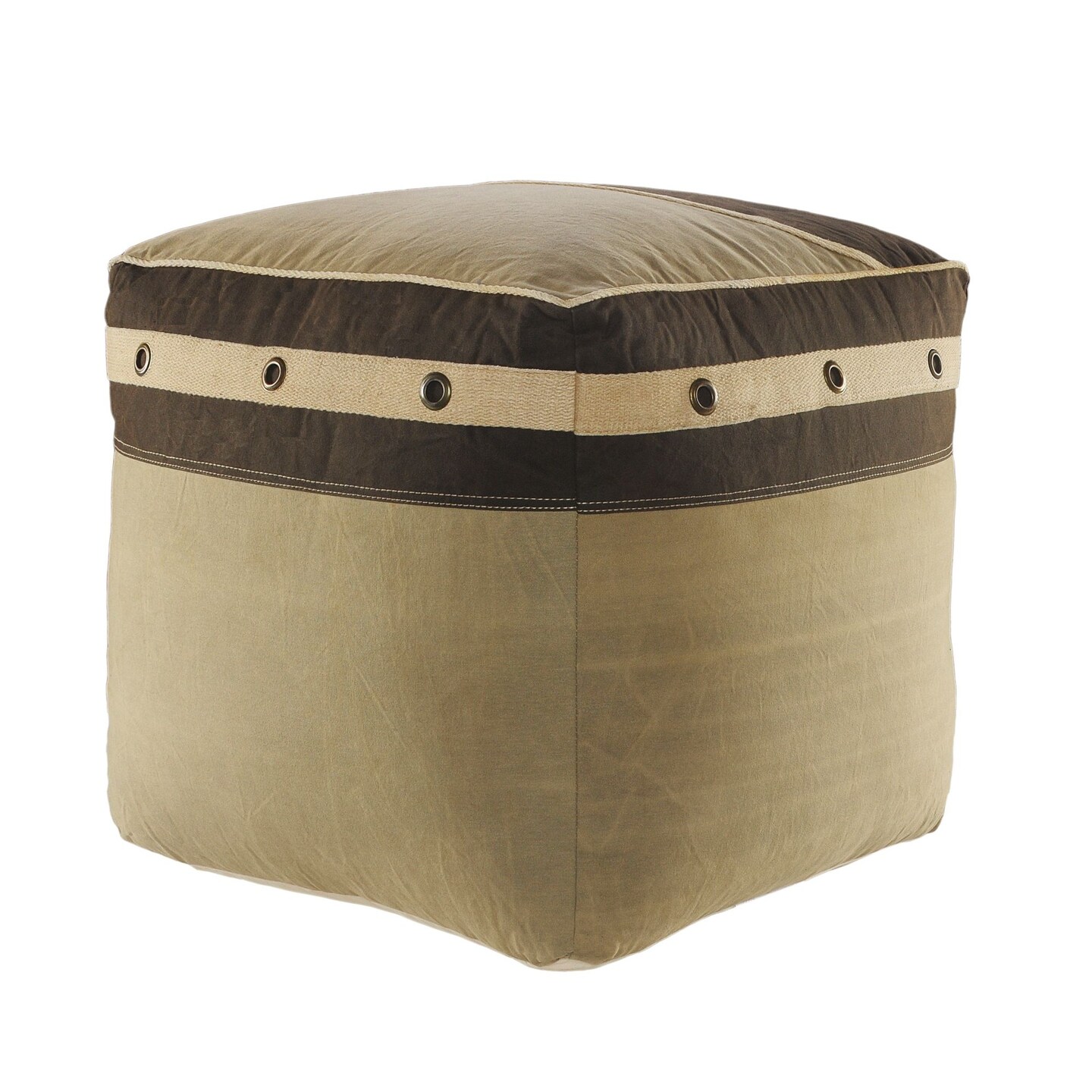 Laddha Home Designs 20&#x22; Gray and Brown Rustic Farmhouse Handmade Square Pouf Ottoman