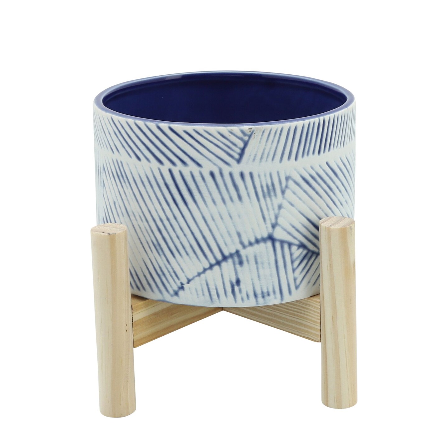 Kingston Living 6&#x22; Navy Blue Ceramic Decorative Planter with Stand