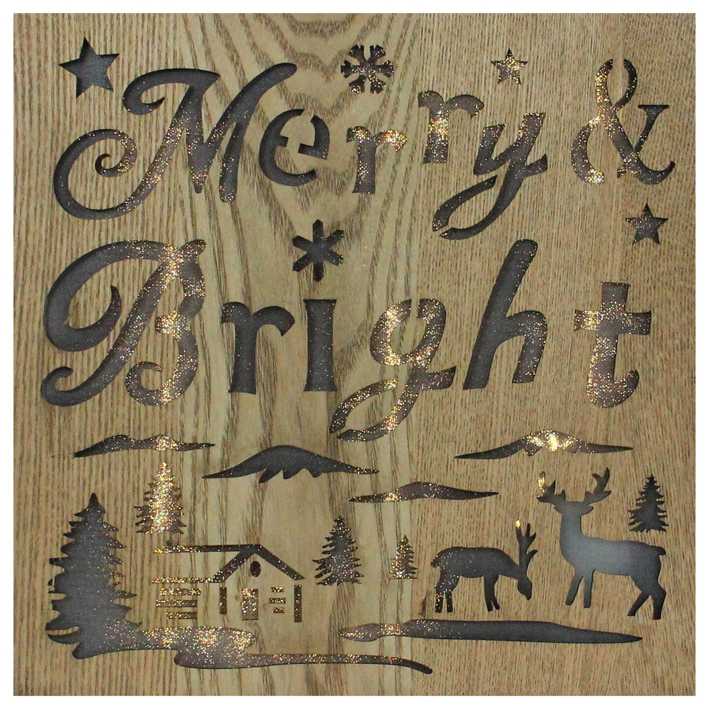 Diva At Home 12&#x22; Lighted Wooden &#x22;Merry Bright&#x22; Christmas Wall Decoration