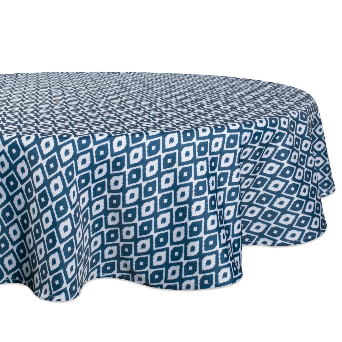 CC Home Furnishings Blue and White Ikat Patterned Round Tablecloth 60&#x201D;