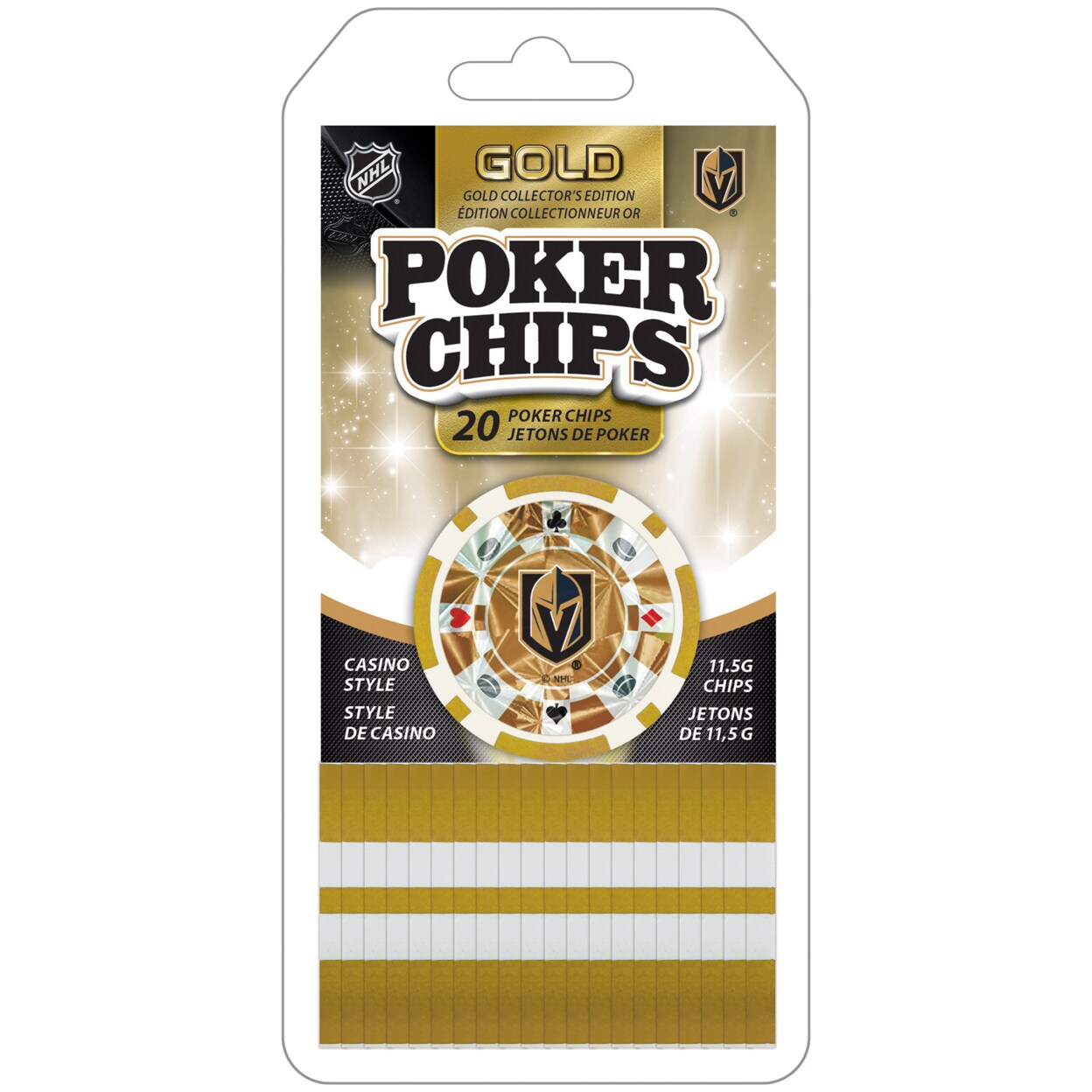 Masterpieces   Casino Style 20 Piece 11.5 Gram Poker Chip Set NHL Las Vegas Golden Knights Gold Edition