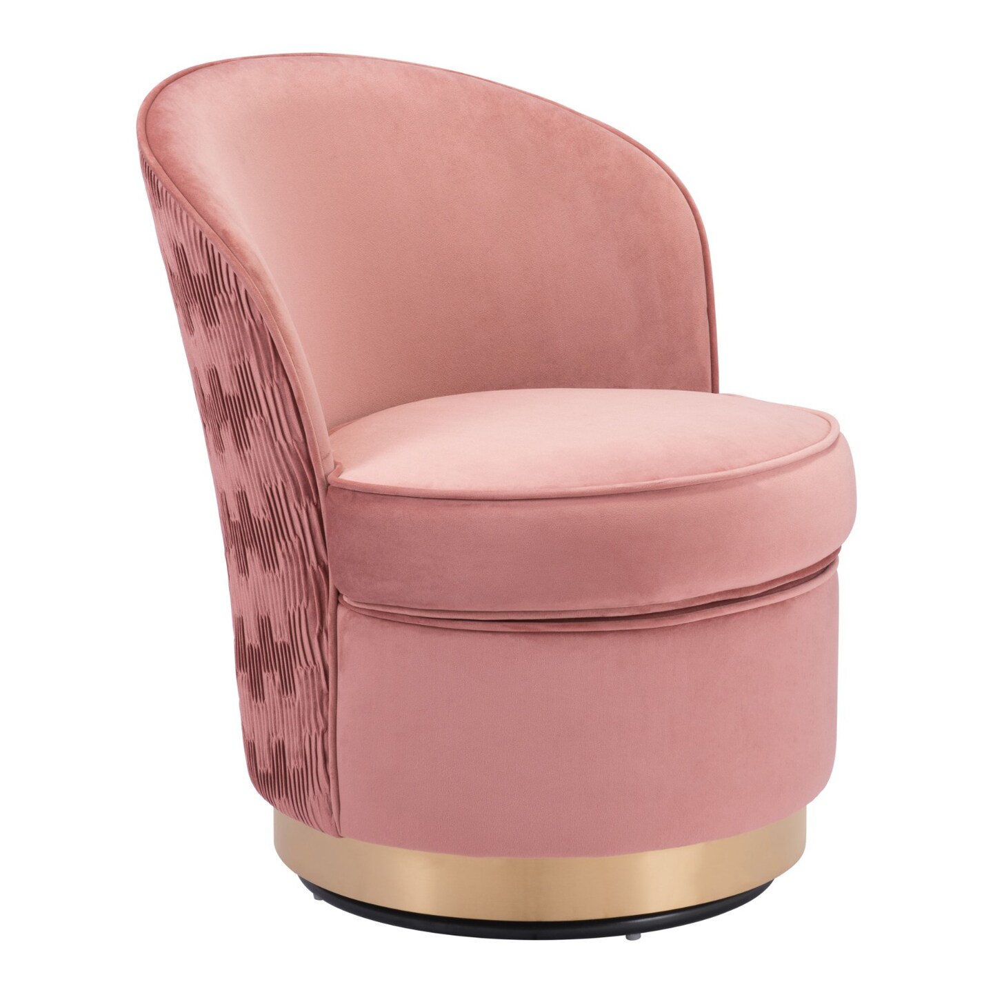Modern Home 28.25&#x22; Pink and Gold Pleated Upholstered Swivel Accent Chair