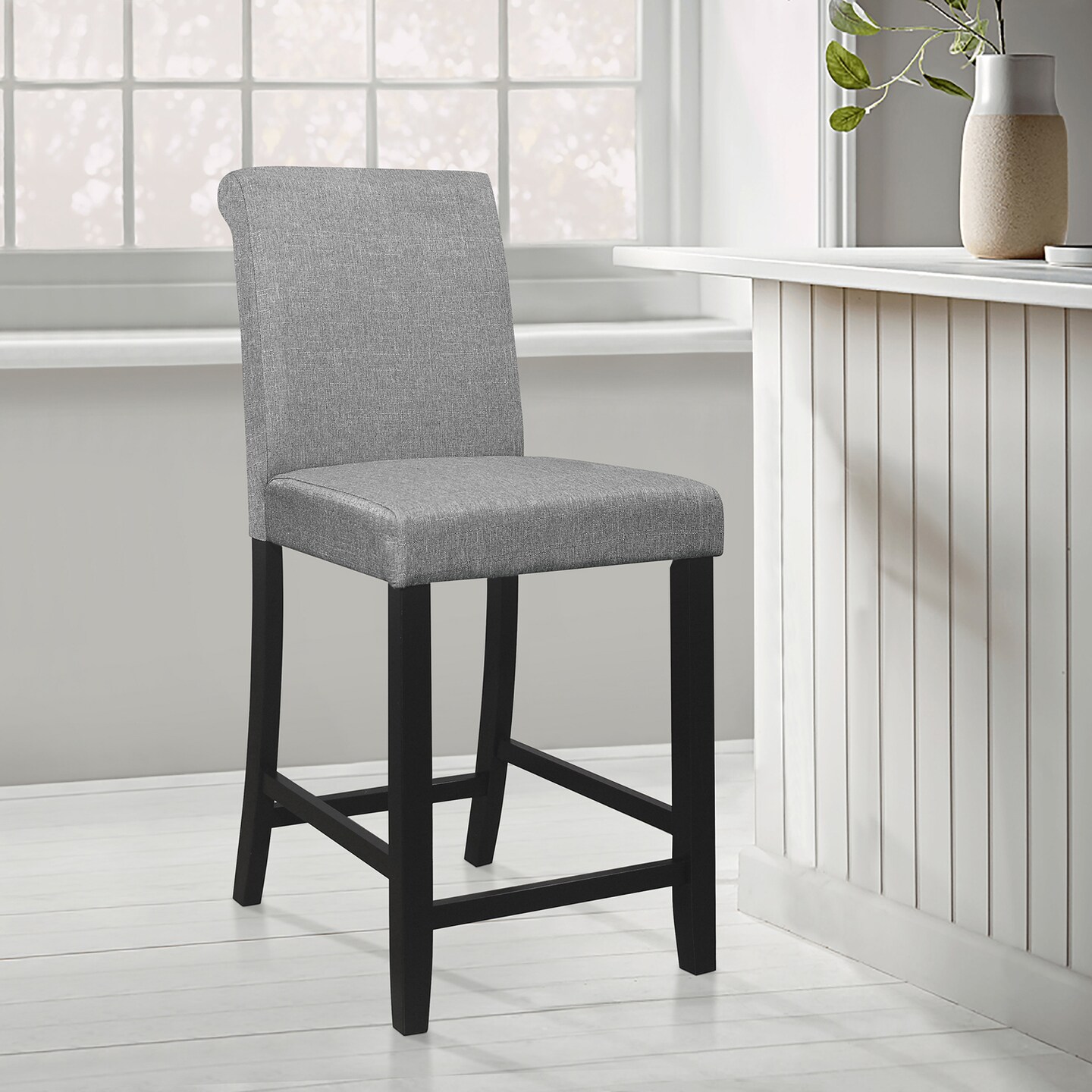 Contemporary Home Living Set of 2 Gray and Black Full Back Wooden Bar Stool with Padded Seats 39"