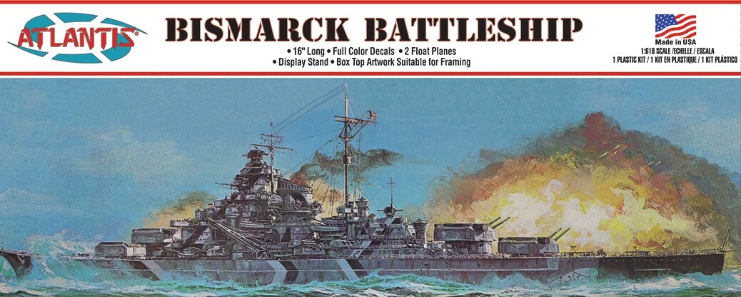 Atlantis Plastic Model Kit-Bismarck German Battleship 16 Inch