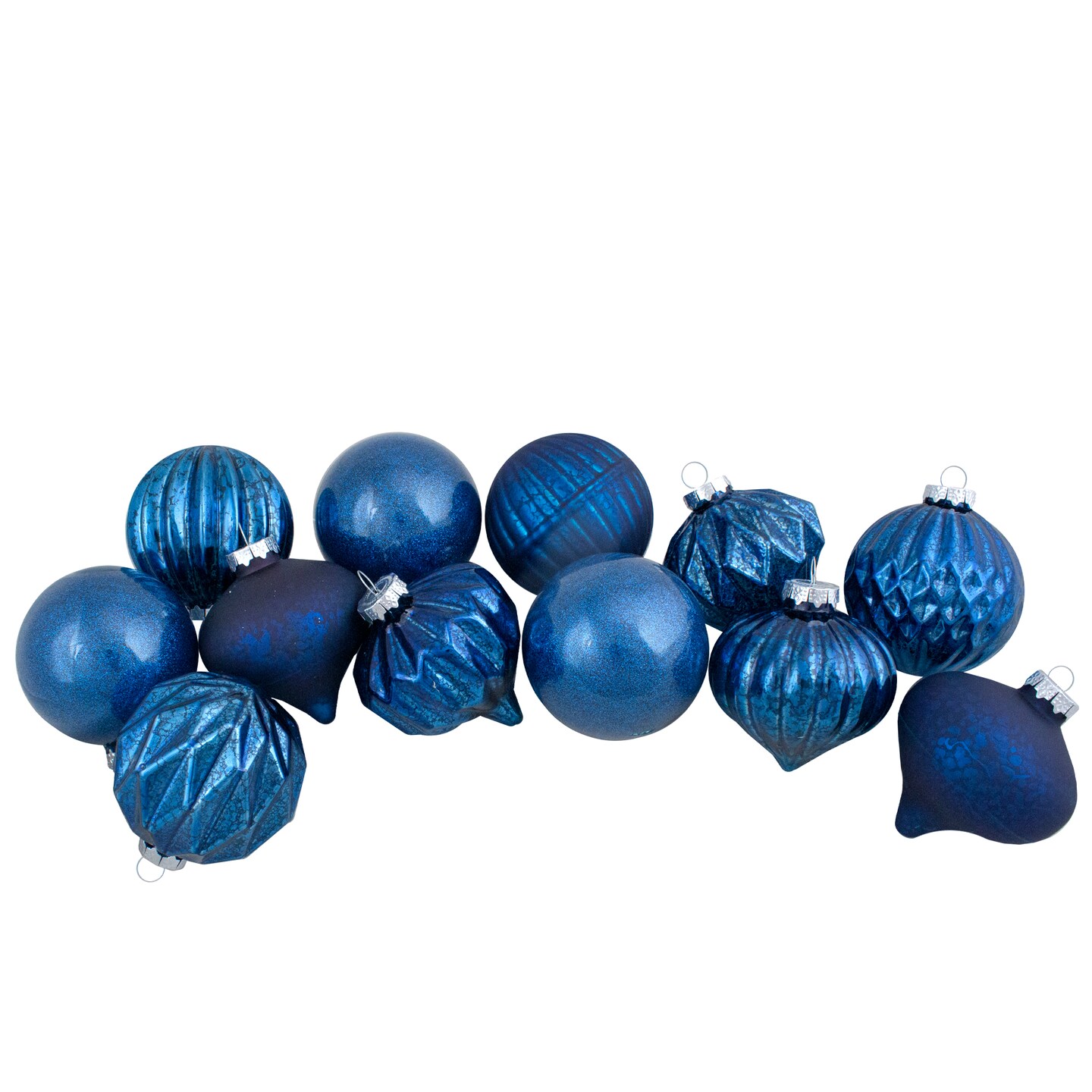 Northlight Finial and Glass Ball Christmas Ornaments - 3.25&#x22; - Royal Blue - Set of 12