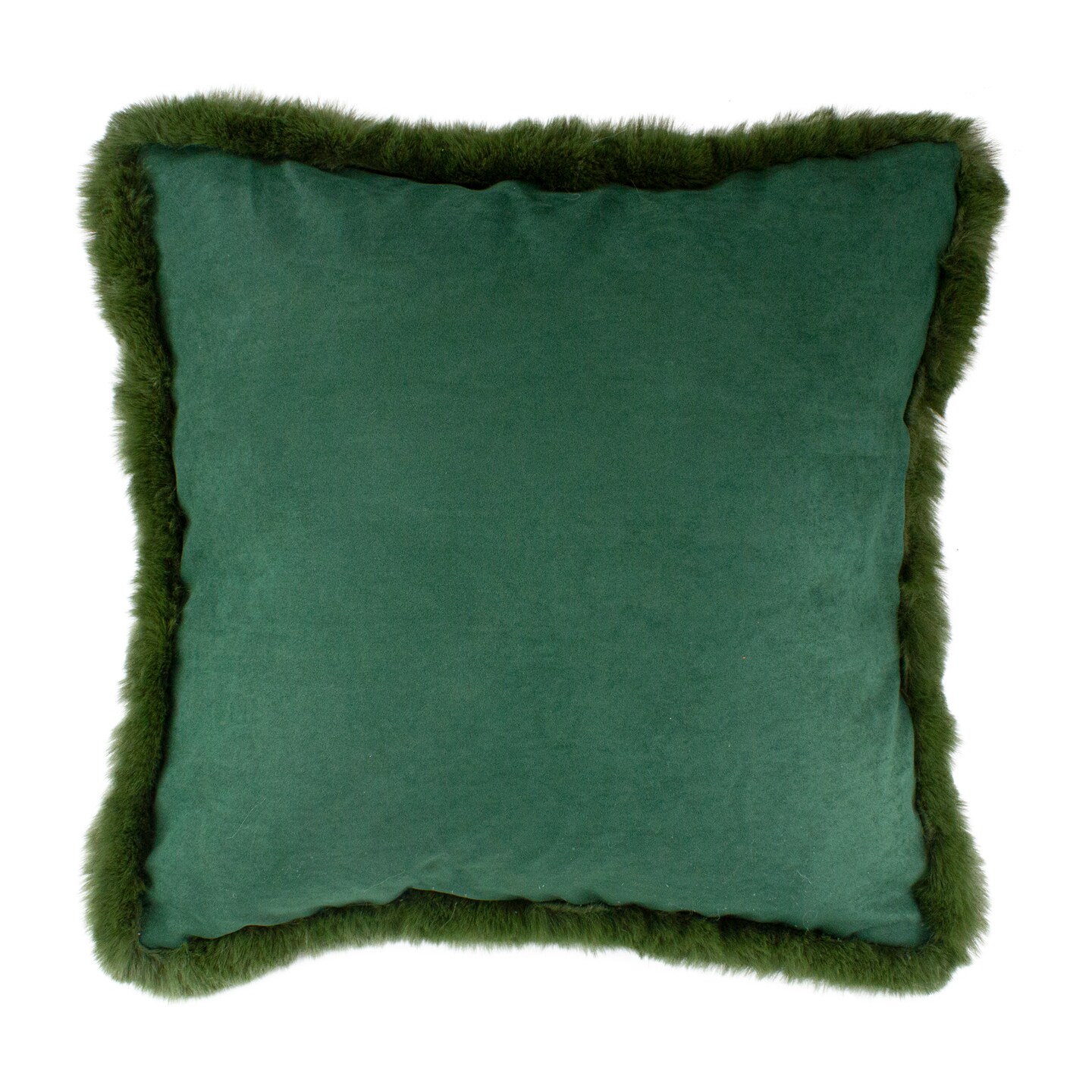 Northlight 18&#x22; Dark Green Suede Square Throw Pillow with Fringe Edges