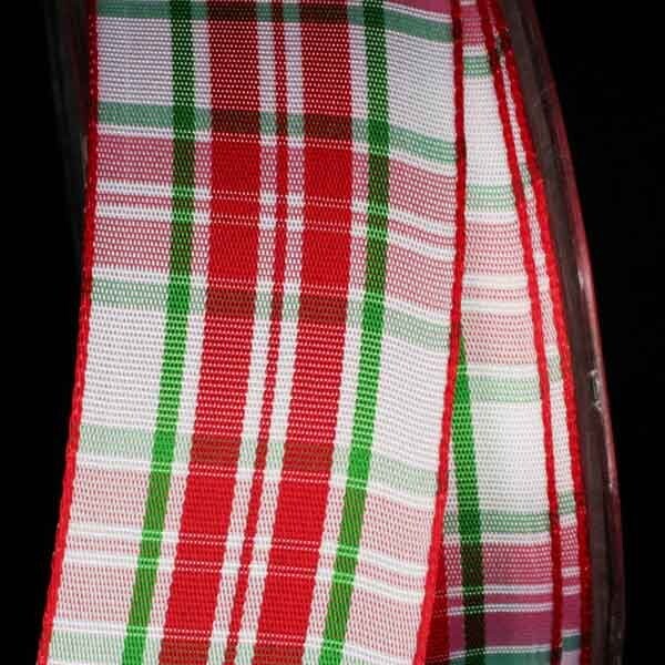 The Ribbon People White and Red Woven Narrow Plaid Wired Craft Ribbon 1.5&#x22; x 22 Yards