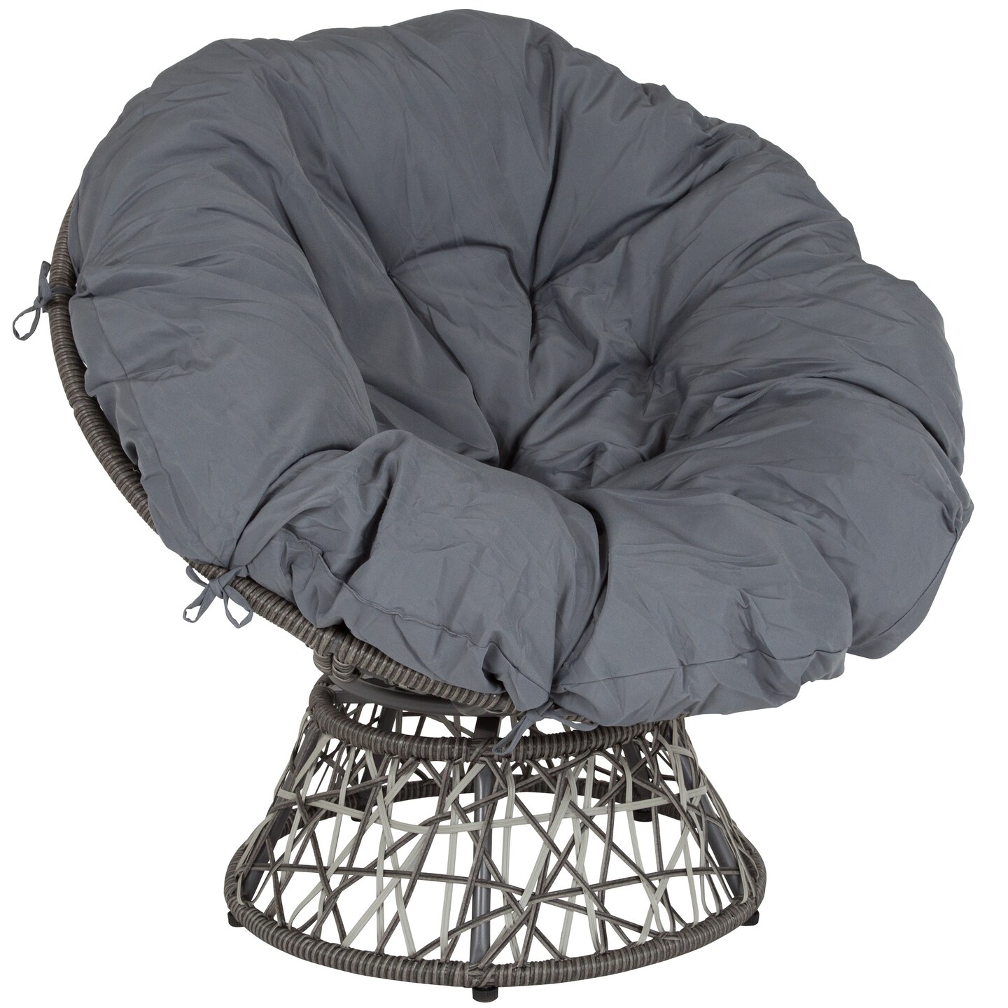 Flash Furniture 38&#x22; Gray and Silver Contemporary Swivel Papasan Patio Chair with Cushion