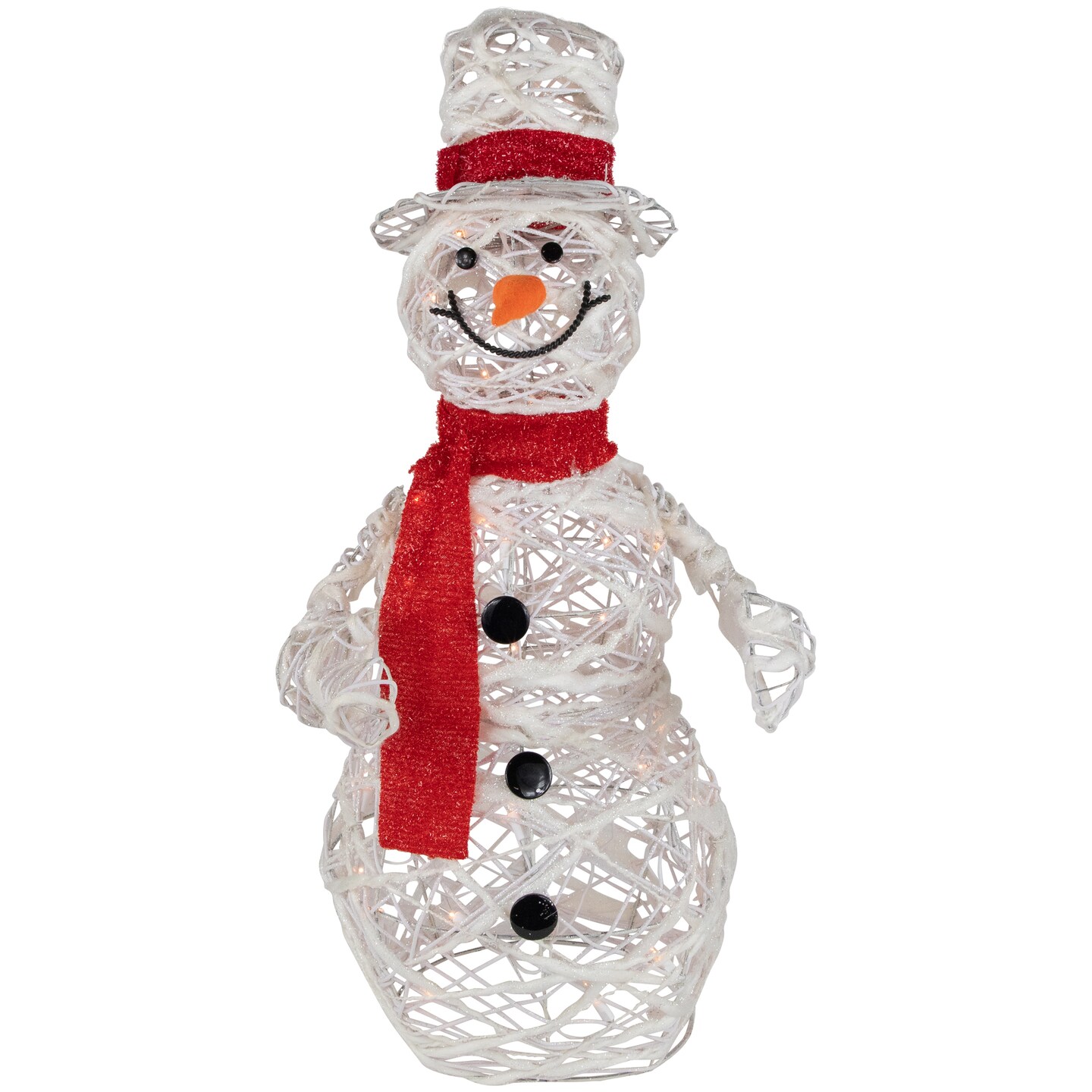 Northlight Lighted Glittered Rattan Snowman Outdoor Christmas Decoration - 28" - Clear Lights