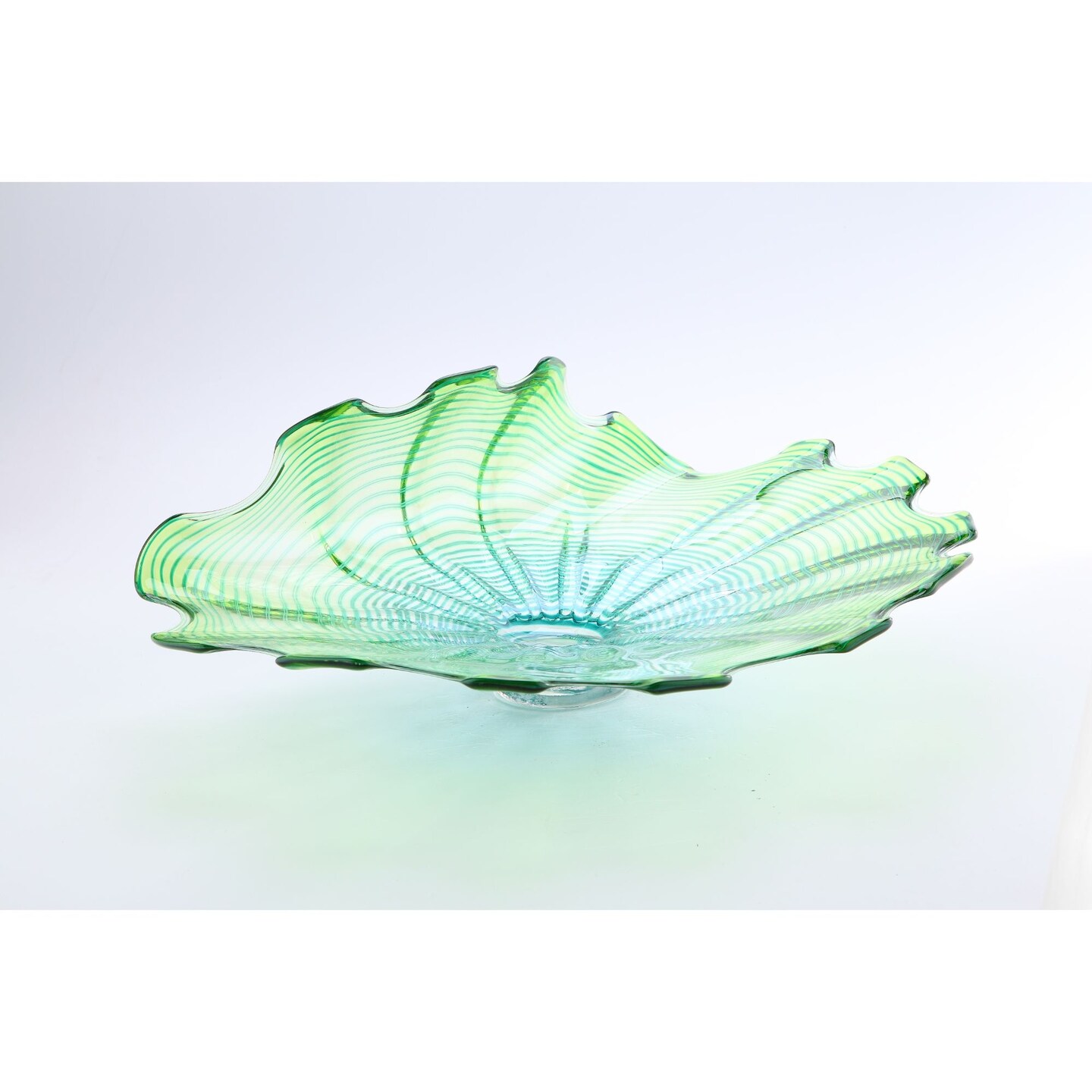 CC Home Furnishings 23.5&#x22; Green and Blue Hand Blown Glass Swirled Plate
