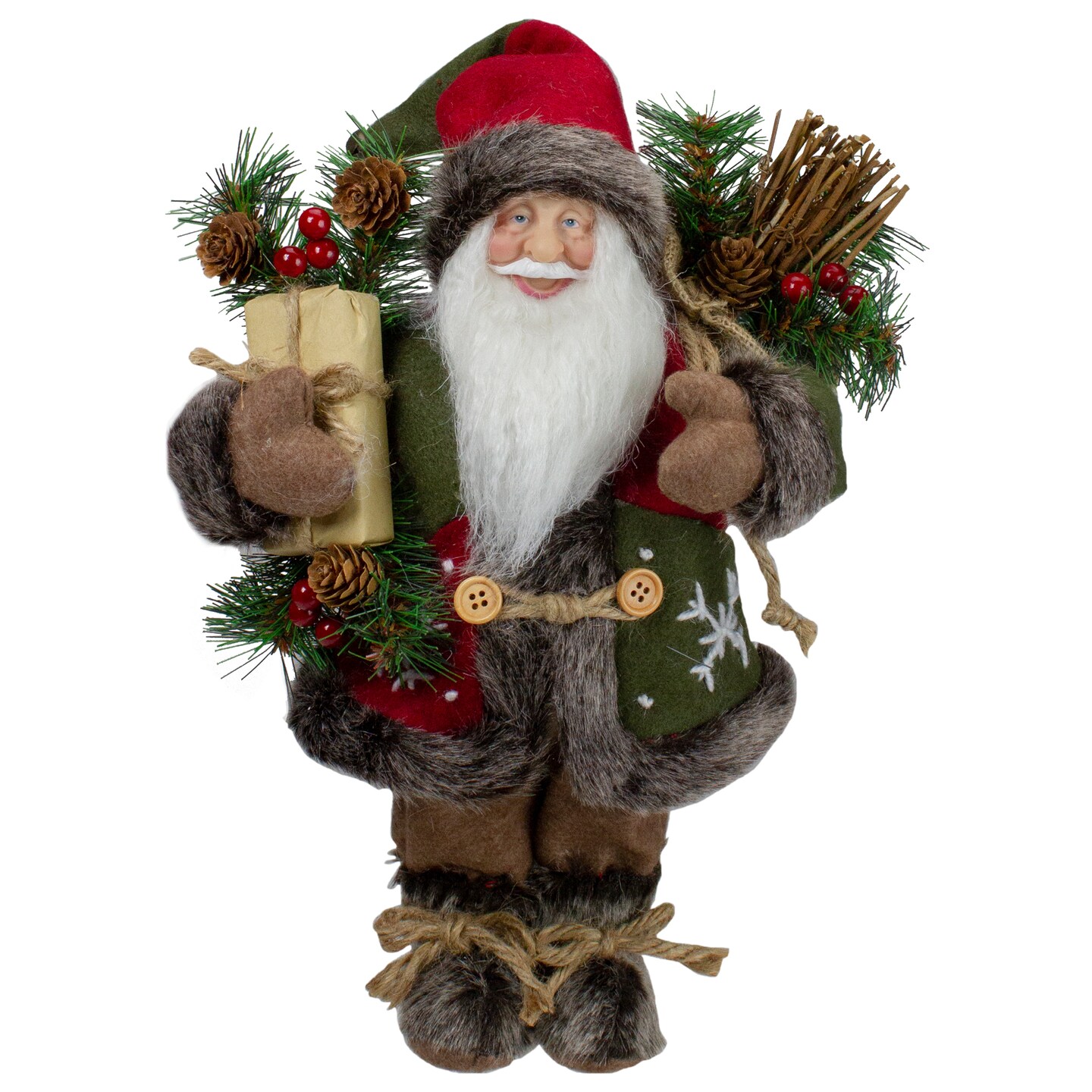 Northlight Rustic Santa Claus with Burlap Sack Standing Christmas Figure - 12"