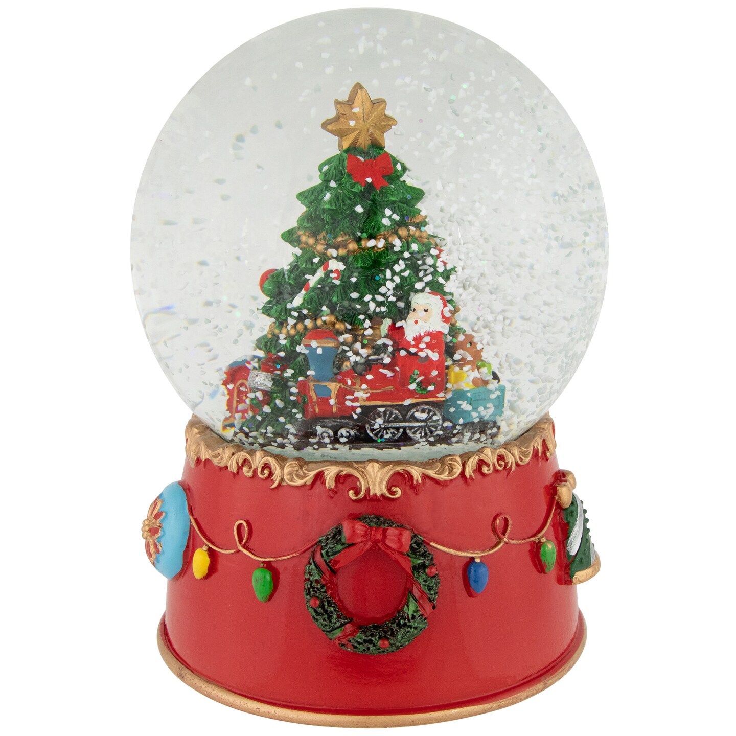 Northlight 8&#x22; Christmas Tree Village Train Musical Snow Globe