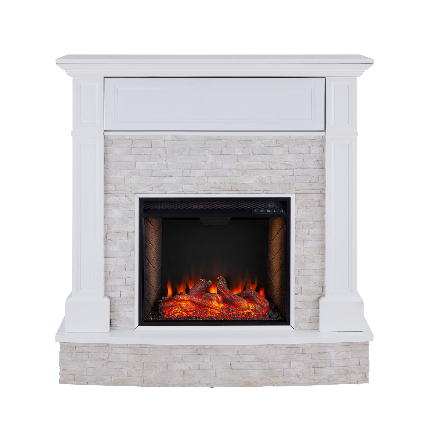 Southern Enterprises 52.25" White and Black Rectangular Alexa Electric Media Fireplace