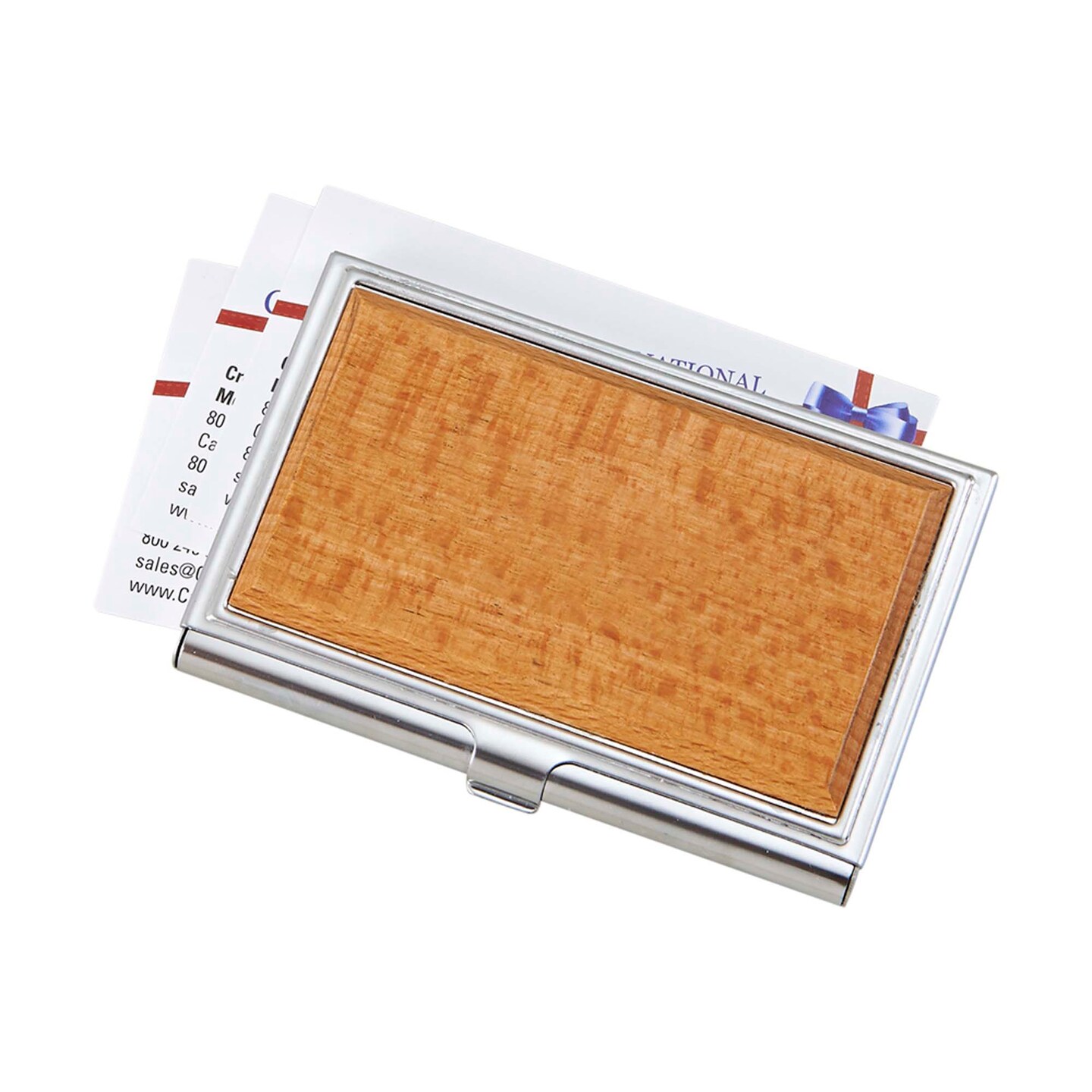 Contemporary Home Living 3.75" X 2.5" Wood Covered And Nickel-Plated Rectangular Card Case