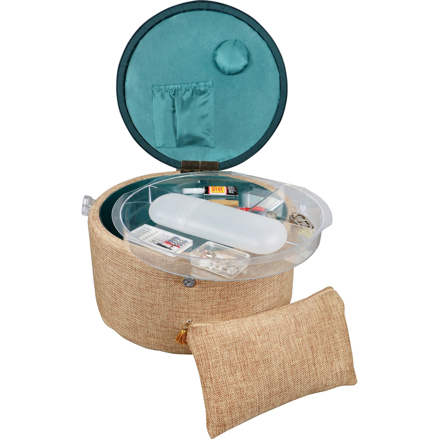 Singer Sew&#x27;n Stow Sewing Basket Kit 32Pcs And Zipper Pouch-Burlap