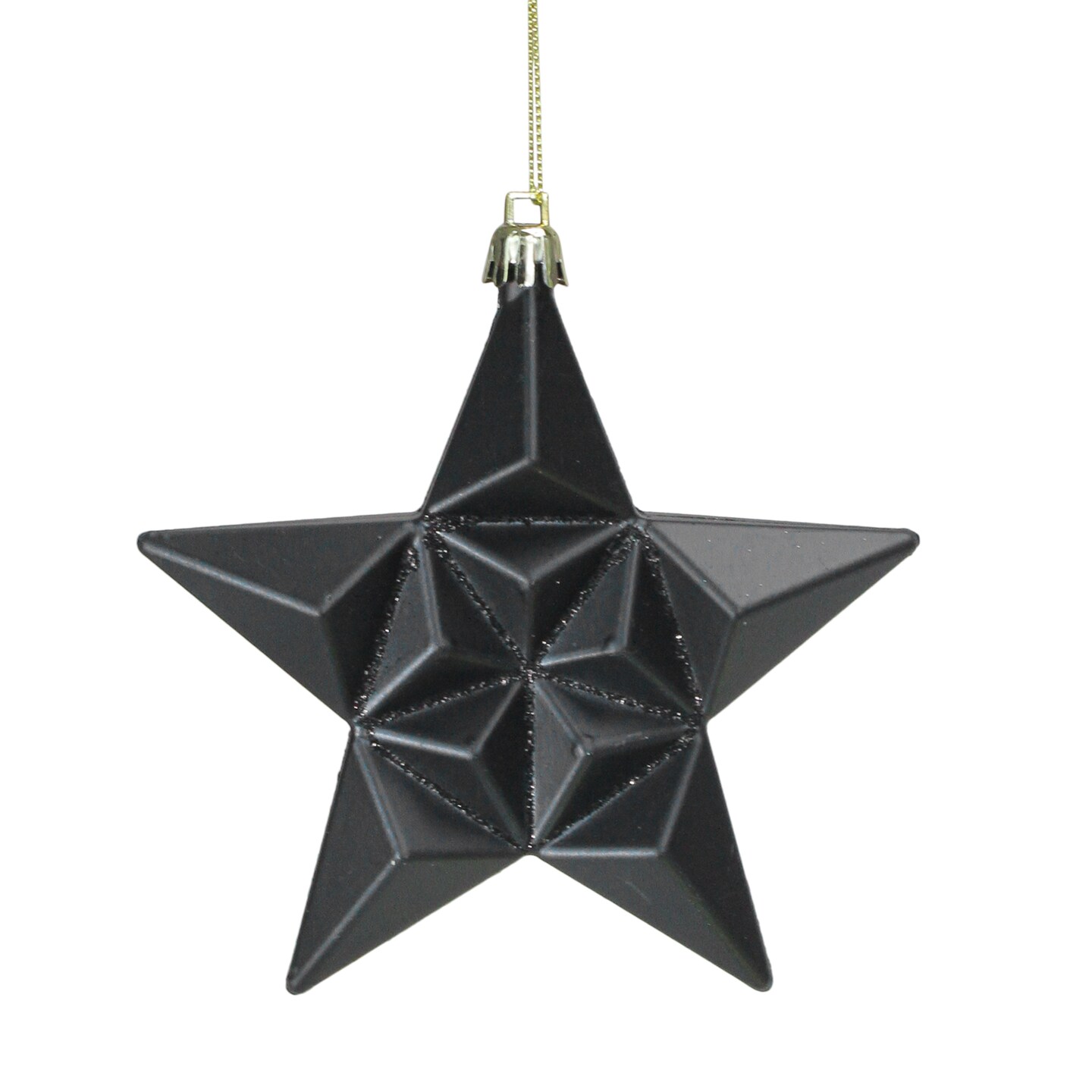 DAK 12ct Matte Jet Black Glittered Star Shatterproof Christmas Ornaments 5&#x22;