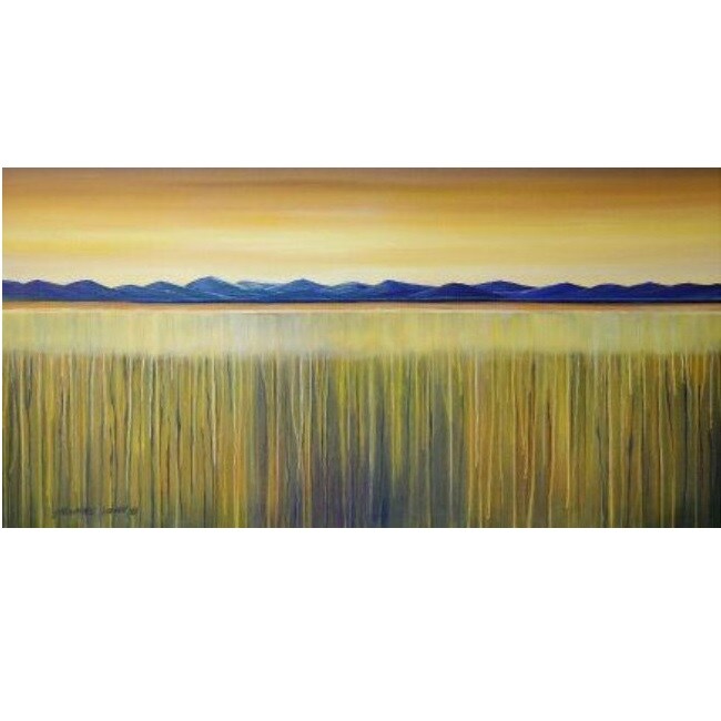 Outdoor Living and Style Yellow and Blue Golden Reeds Outdoor Canvas Rectangular Wall Art Decor 24&#x22; x 48&#x22;