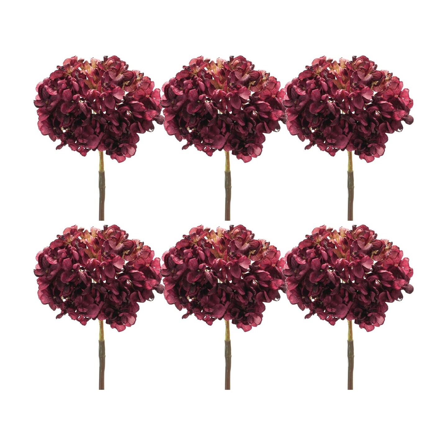 Melrose Set of 6 Red Hydrangea Floral Artificial Stems 22.75&#x22;