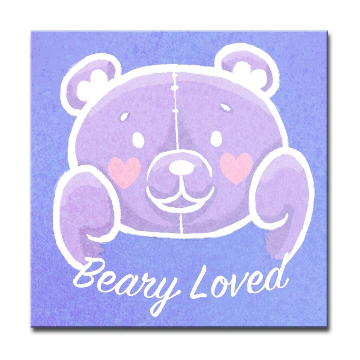Crafted Creations Purple and Pink &#x22;Beary Loved&#x22; Square Canvas Wall Art 12&#x22; x 12&#x22;