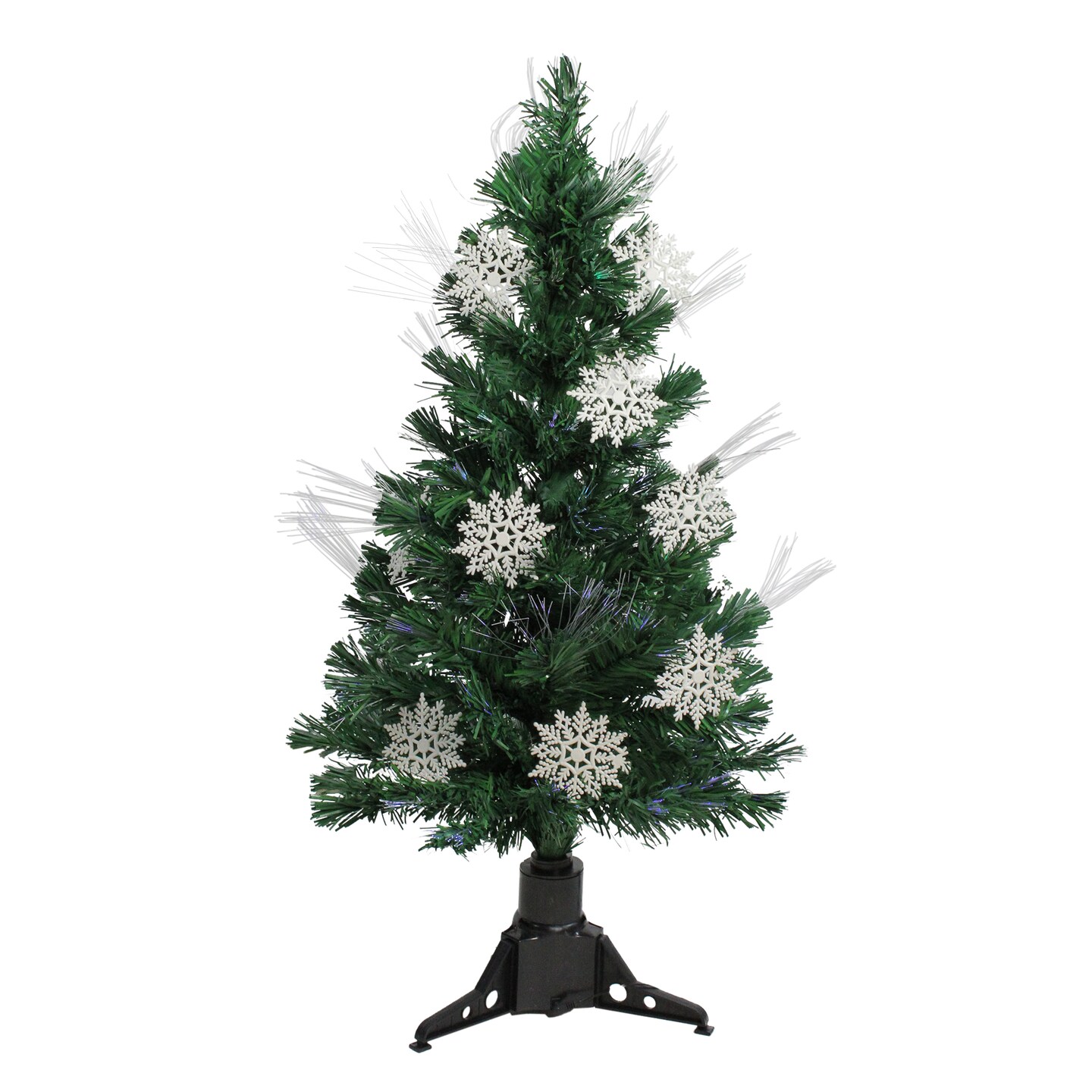 DAK 3&#x27; Pre-Lit Fiber Optic Artificial Christmas Tree with White Snowflakes - Multi-Color Lights