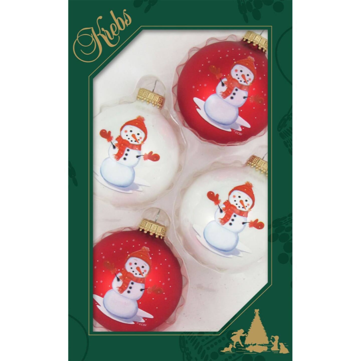 Christmas by Krebs 4ct Porcelain White and Flame Red Hat Snowman Matte Christmas Ball Ornaments