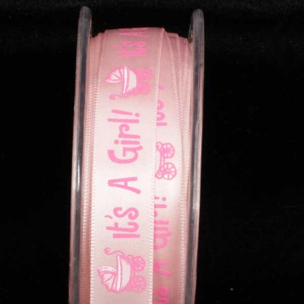 The Ribbon People Pink and White &#x22;It&#x27;s A Girl&#x22; Craft Ribbon 0.5&#x22; x 54 Yards