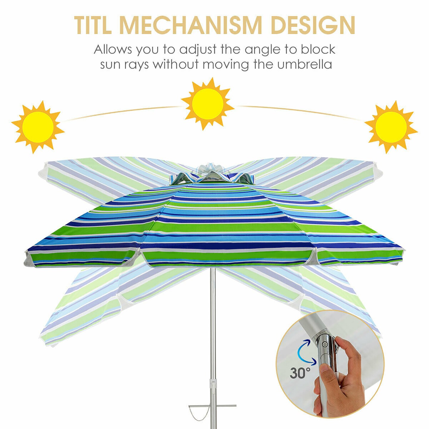 Costway 6.5FT Patio Beach Umbrella Sun Shade Tilt W/Carry Bag Turquoise