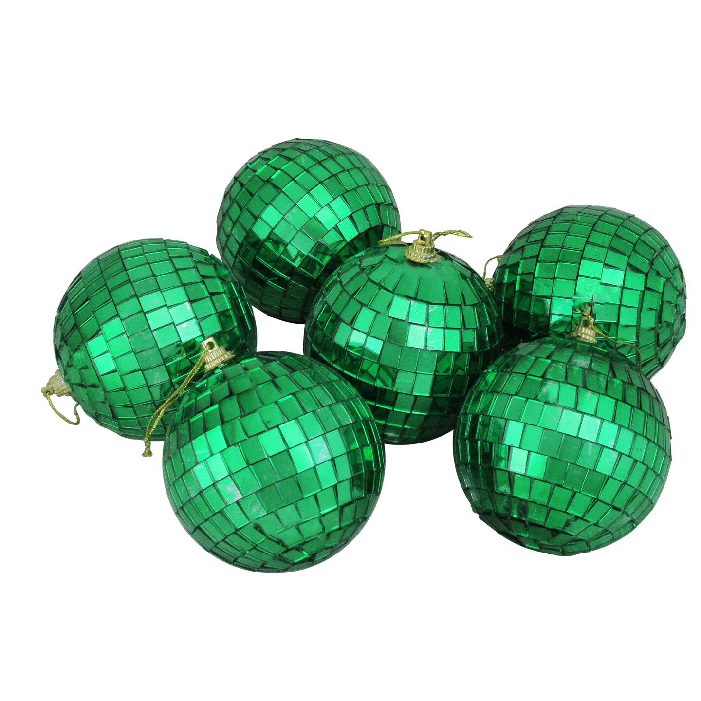 Northlight 6ct Xmas Green Mirrored Glass Disco Ball Christmas Ornaments 3.25 80mm