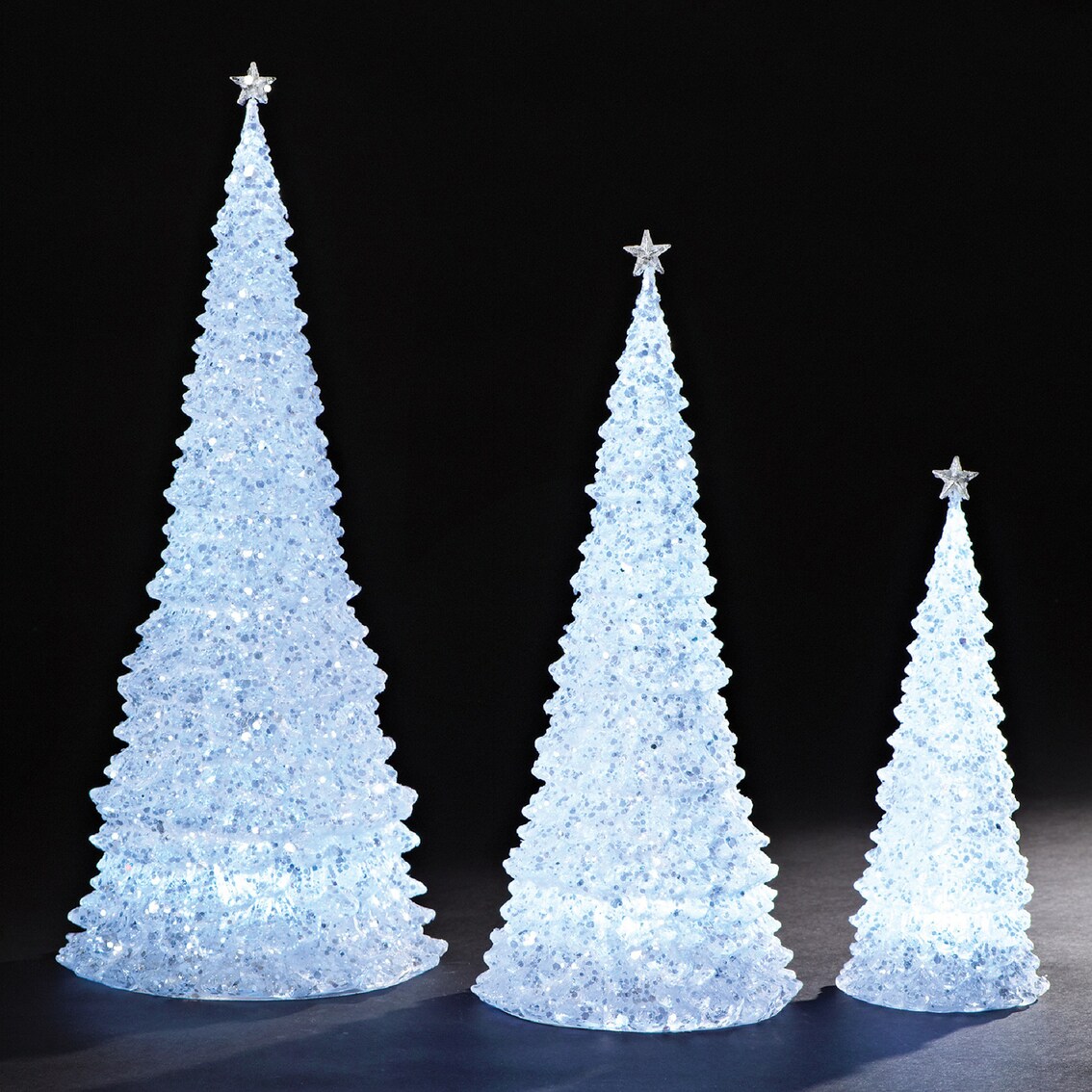 Roman Set of 3 LED Lighted Glitter Christmas Tree Decorations 20&#x22;