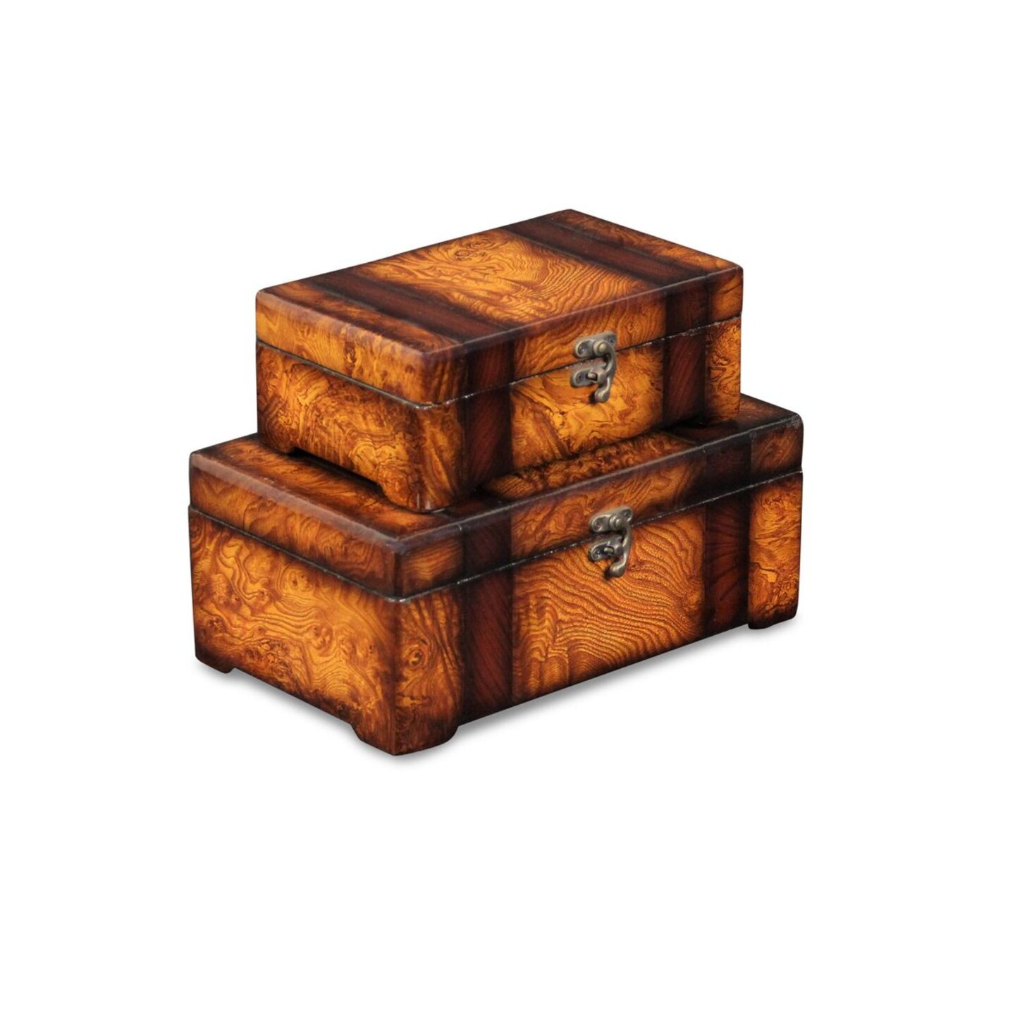 Contemporary Home Living Set of 2 Dark Brown Veneer Storage Boxes 10.5&#x22;