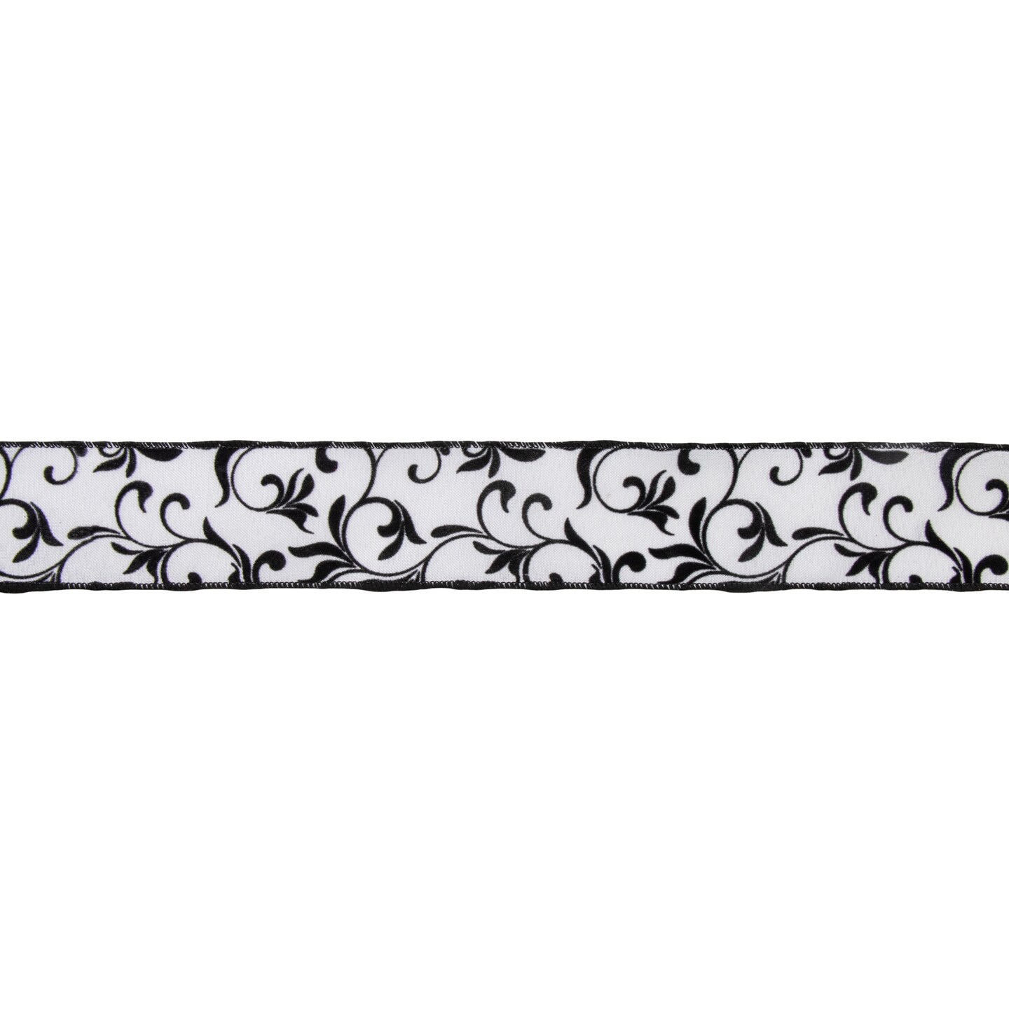 Northlight Black Grosgrain with White Floral Design Wired Craft Ribbon 2.5&#x22; x 10 Yards