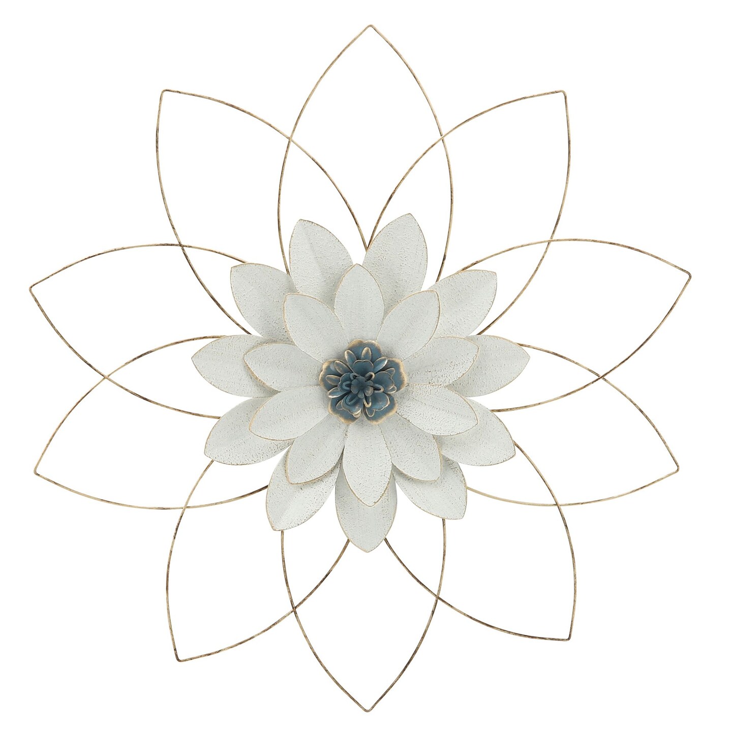 Kingston Living Flower Wall Decoration - 25&#x22; - White and Gold