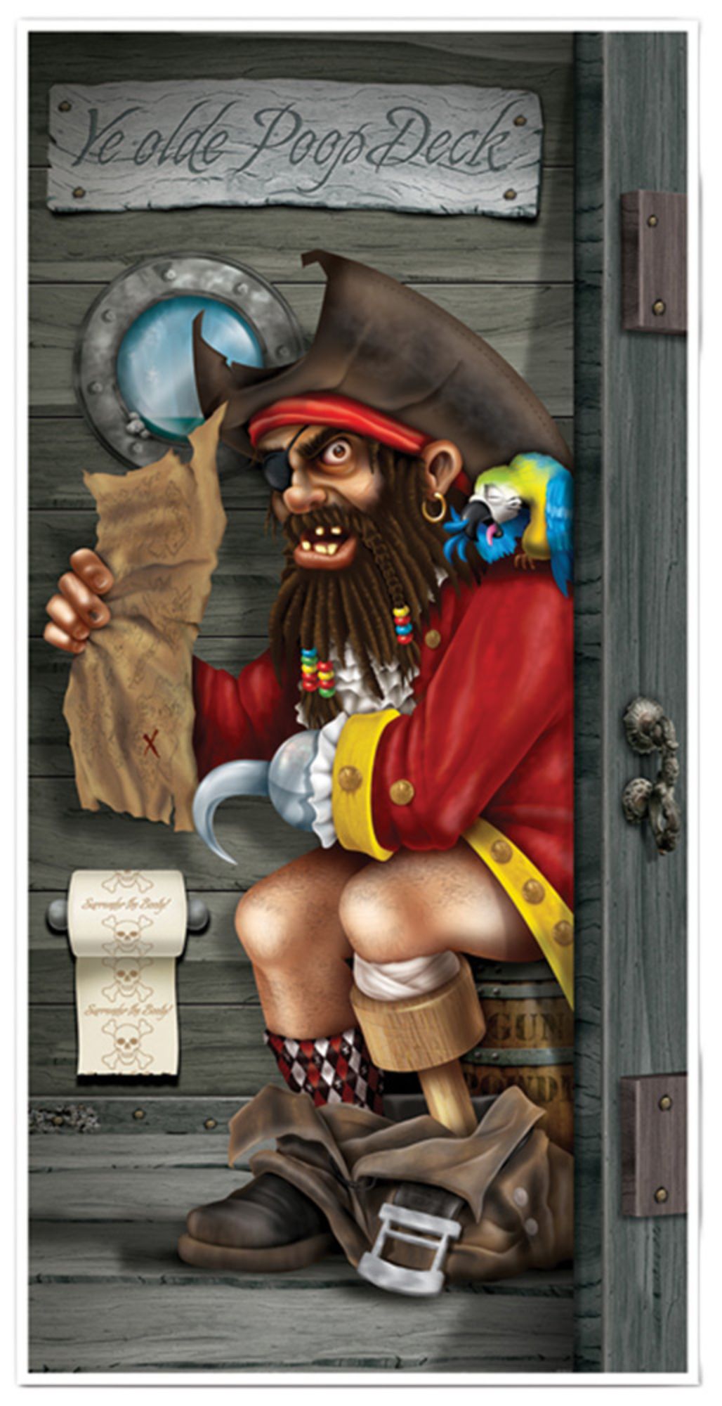 The Costume Center 5&#x27; Gray and Red Pirate Restroom Halloween Door Cover