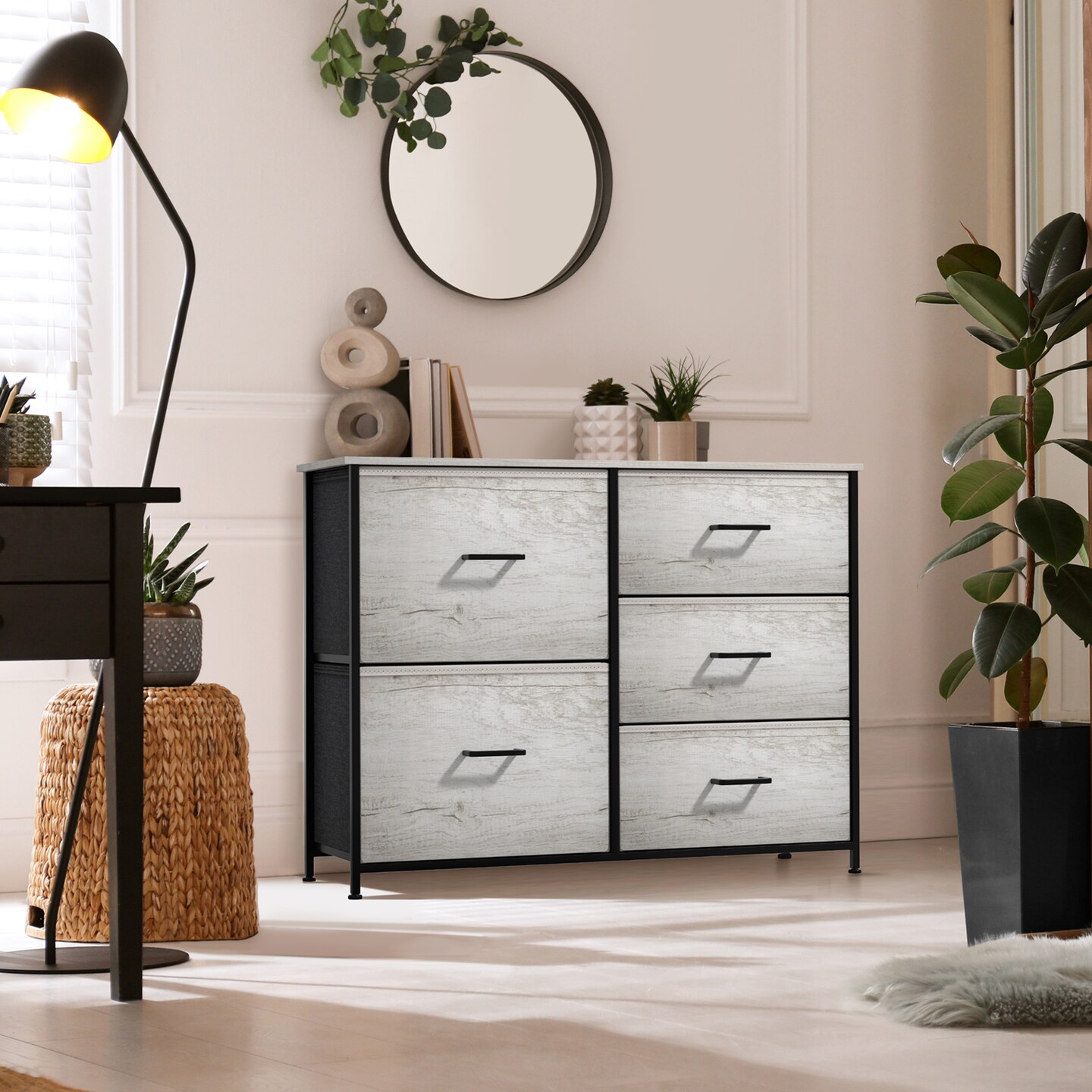 Sorbus Dresser with 5 Drawers - Storage Chest Organizer with Steel Frame, Wood Top, Handles, Fabric Bins