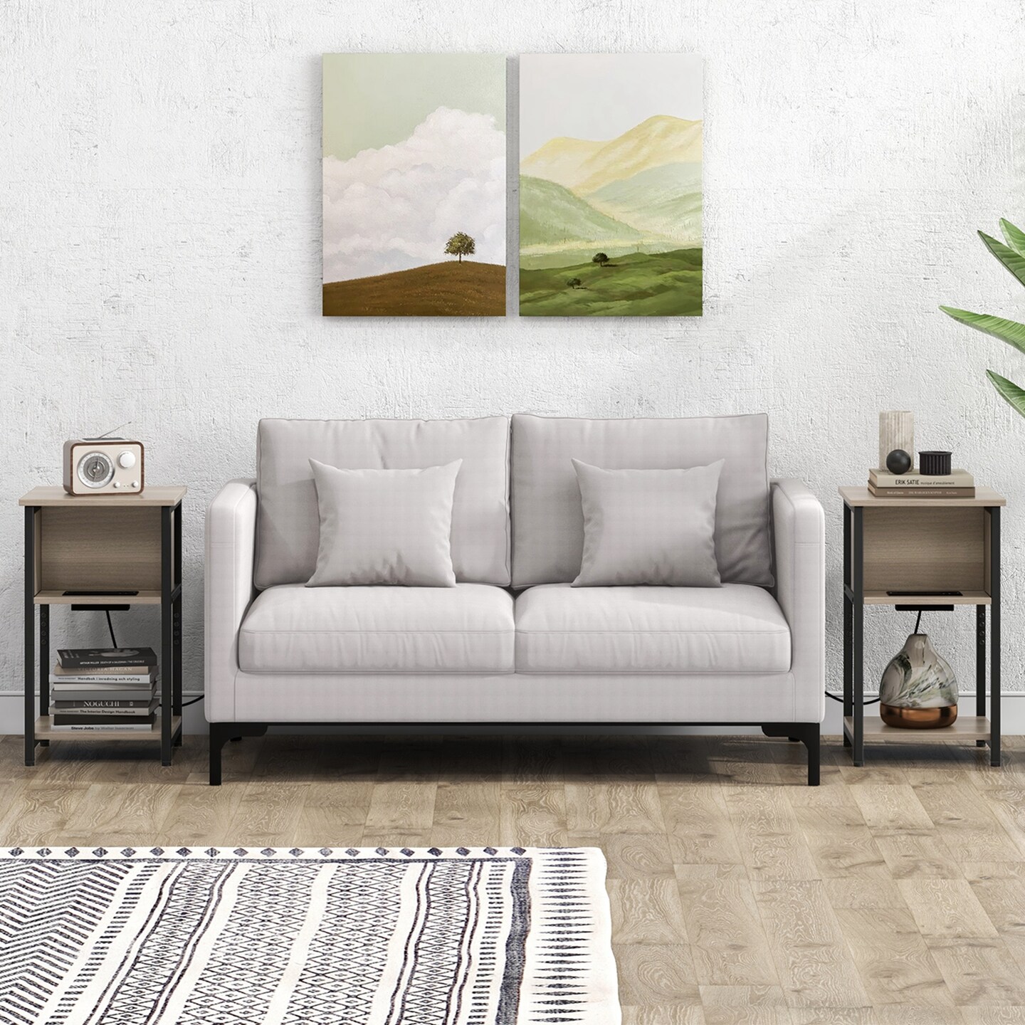 Costway 1/2 PCS Nightstand 3-Tier End Table with Charging Station USB Ports & Power Outlets Grey & Black