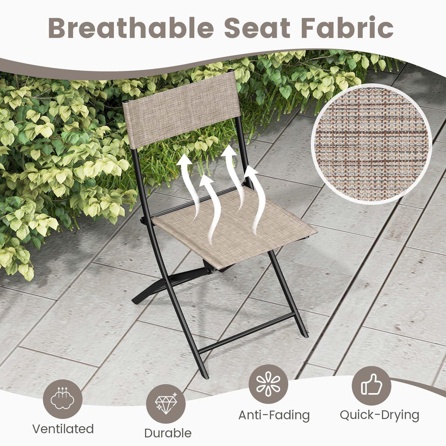 Costway Patio Folding Chairs Set of 4 Portable Lightweight Camping Chair Breathable Seat